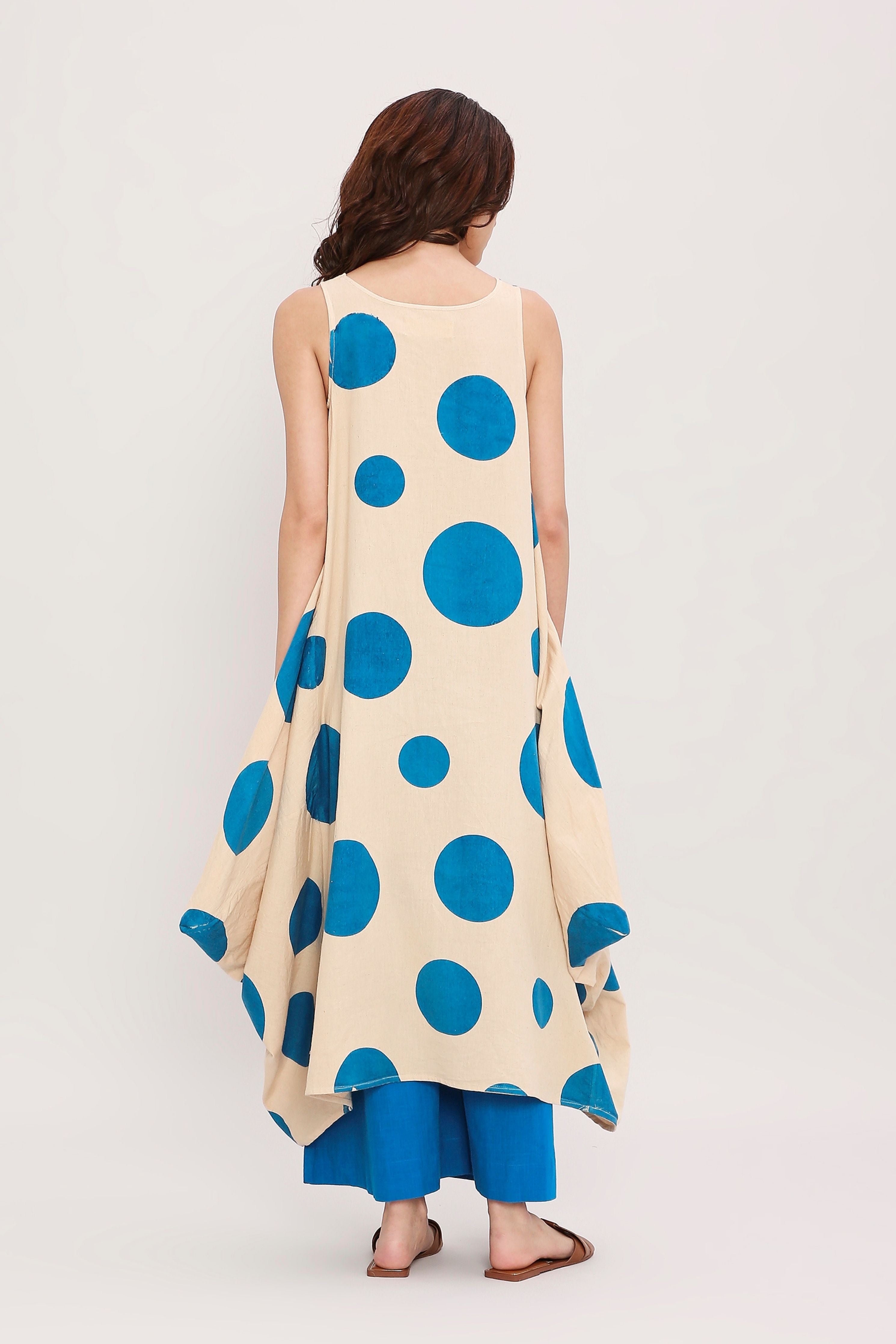 Blue Hand Block Printed Polka Vari Co-ord Set