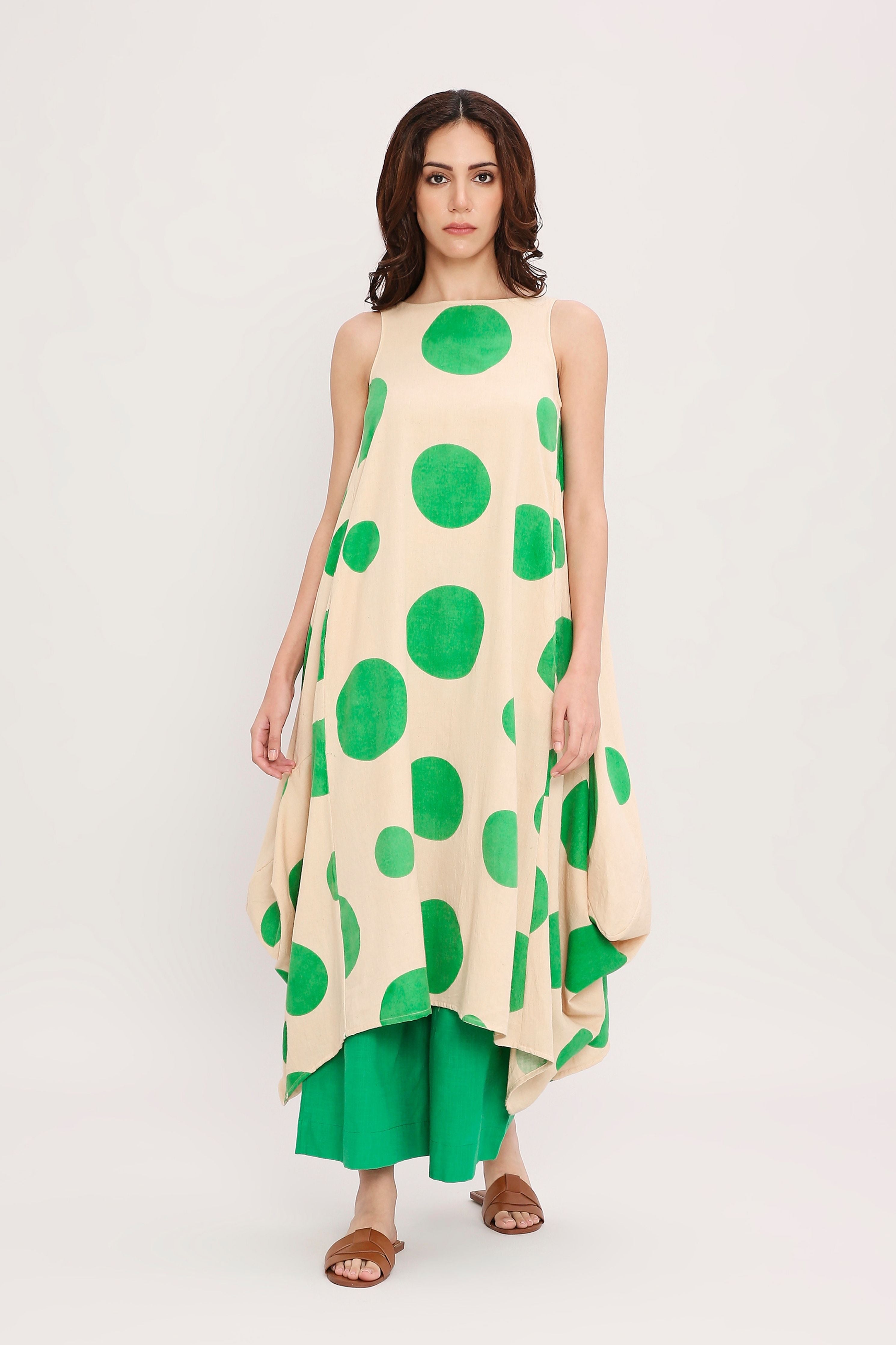 Green Hand Block Printed Polka Vari Co-ord Set
