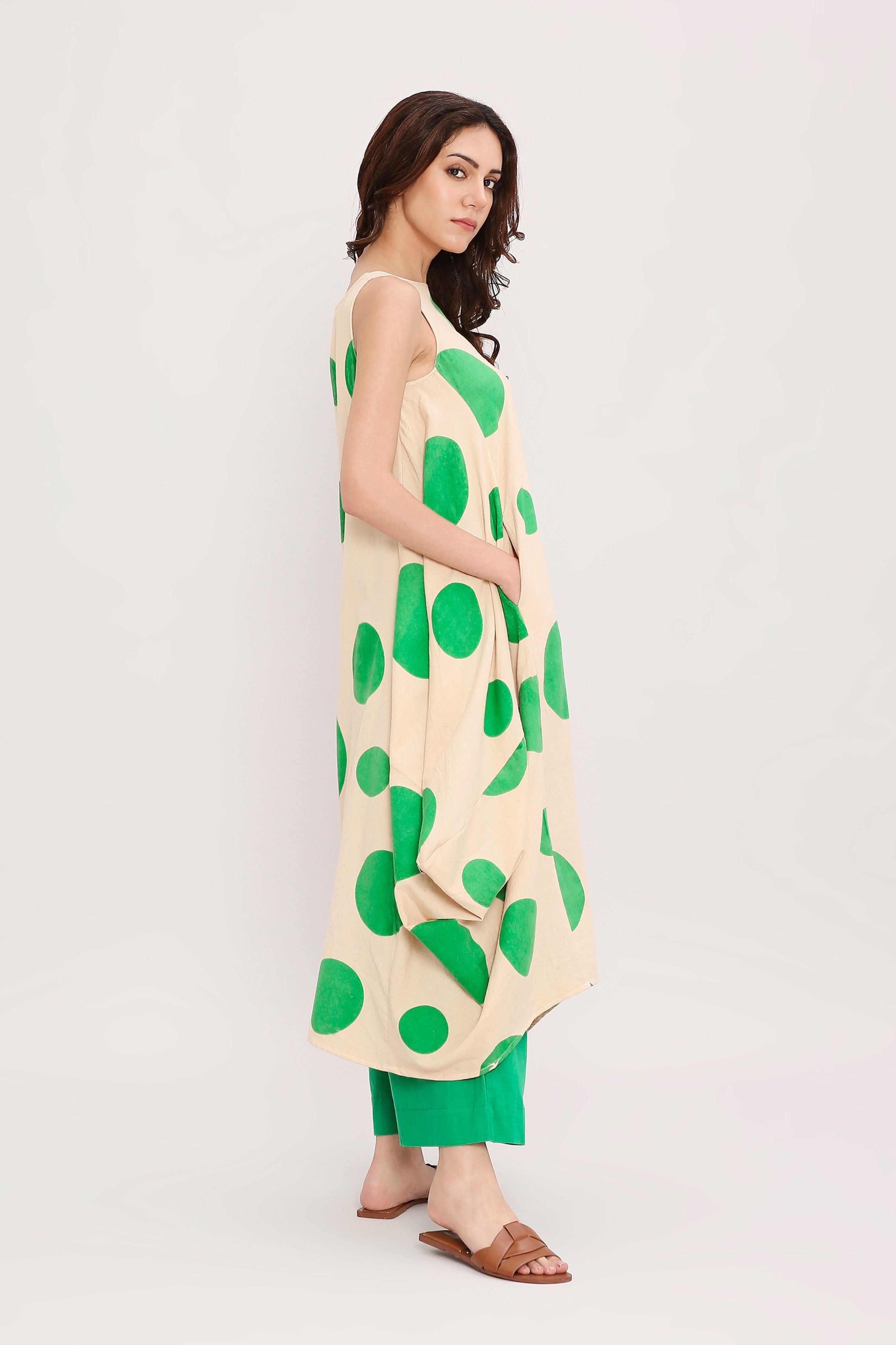 Green Hand Block Printed Polka Vari Co-ord Set