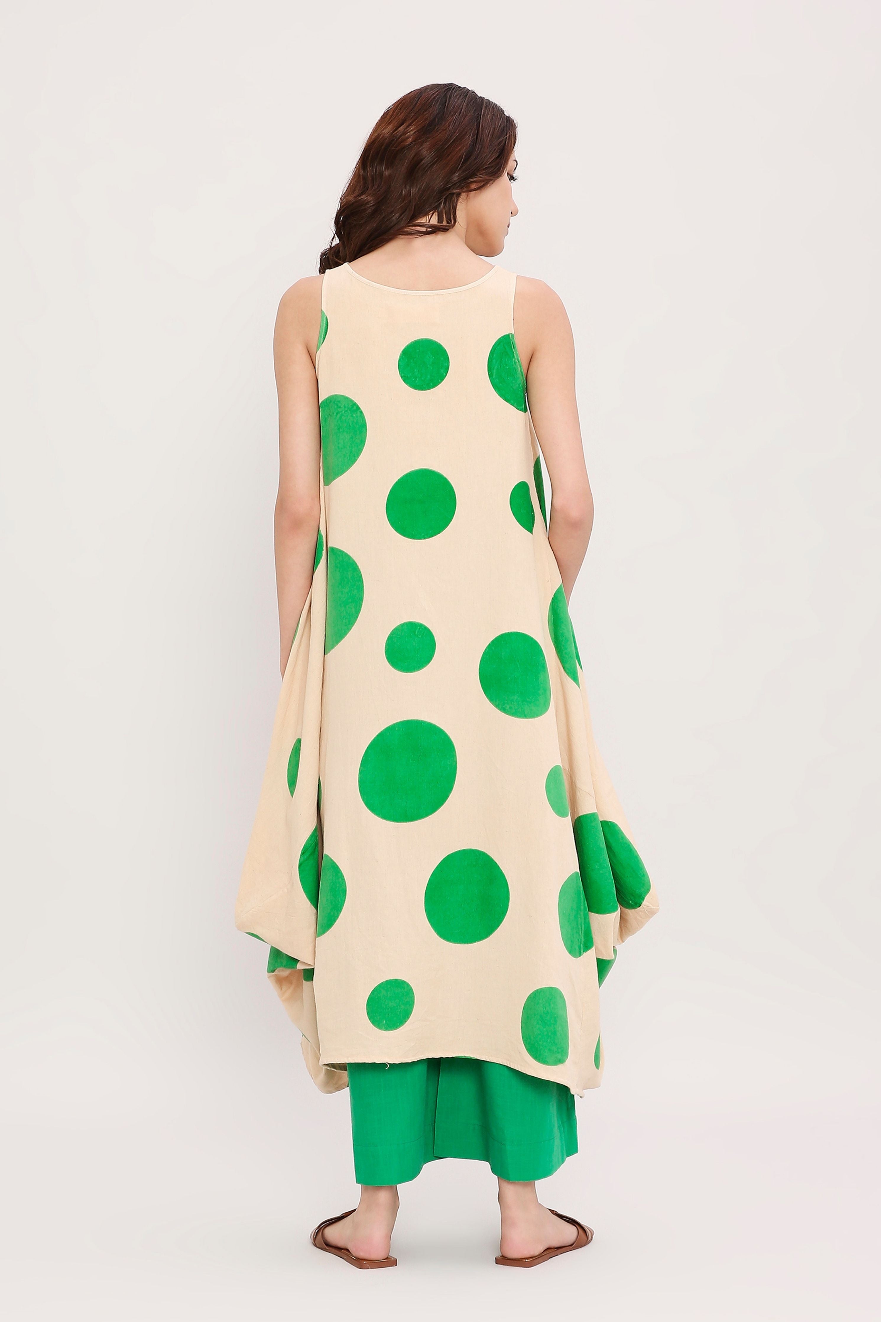 Green Hand Block Printed Polka Vari Co-ord Set