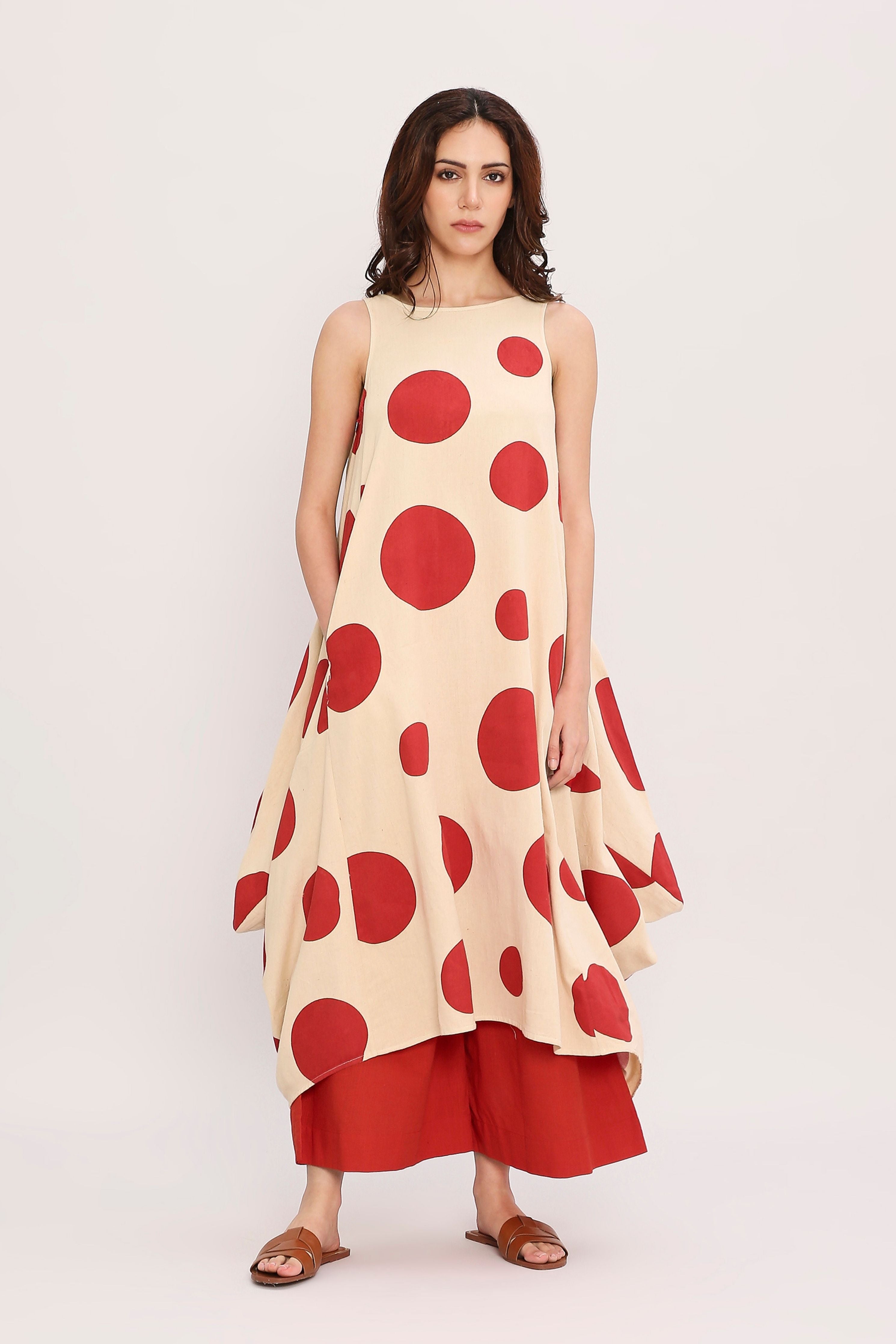Red Hand Block Printed Polka Vari Co-ord Set