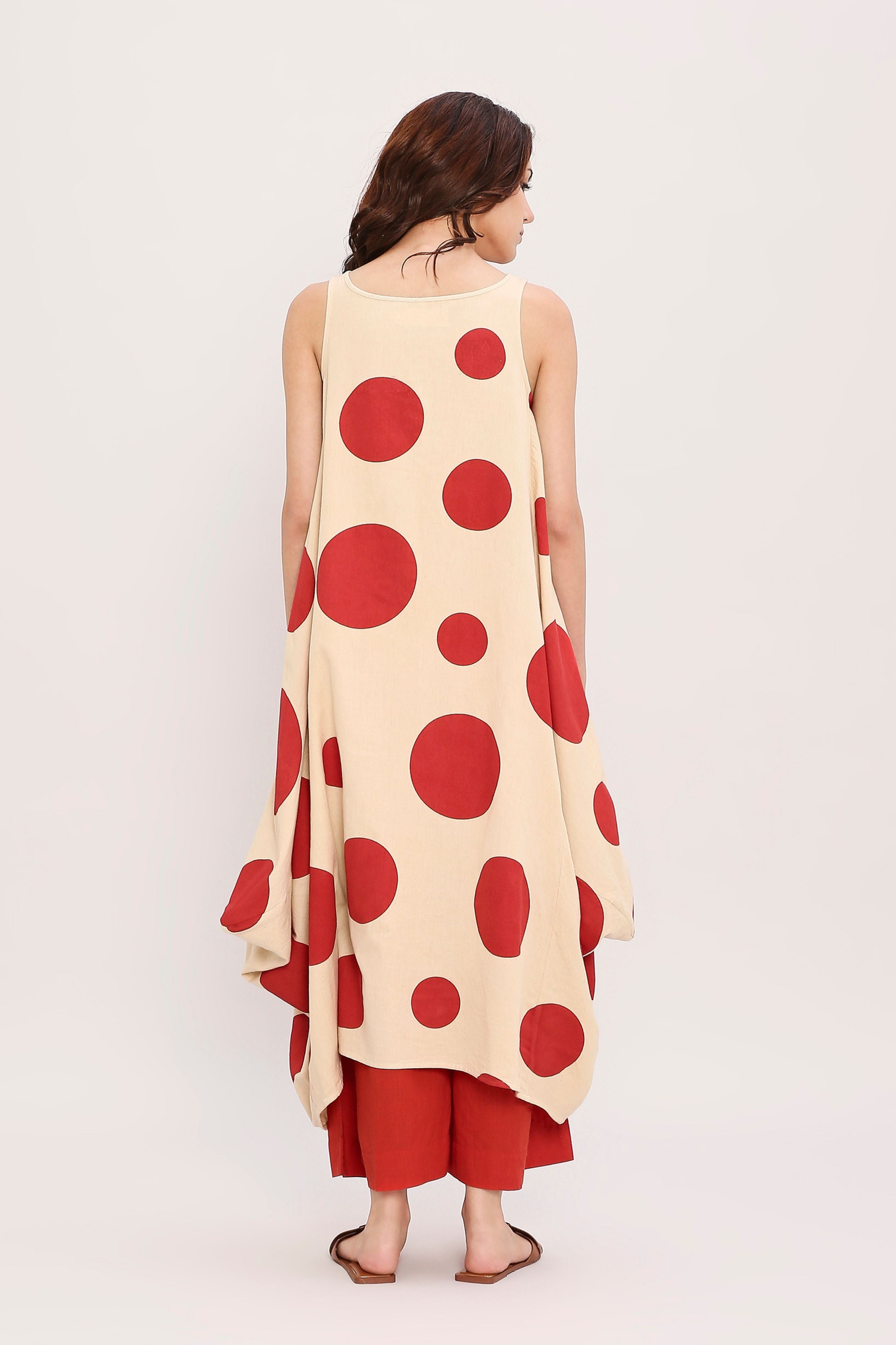 Red Hand Block Printed Polka Vari Co-ord Set