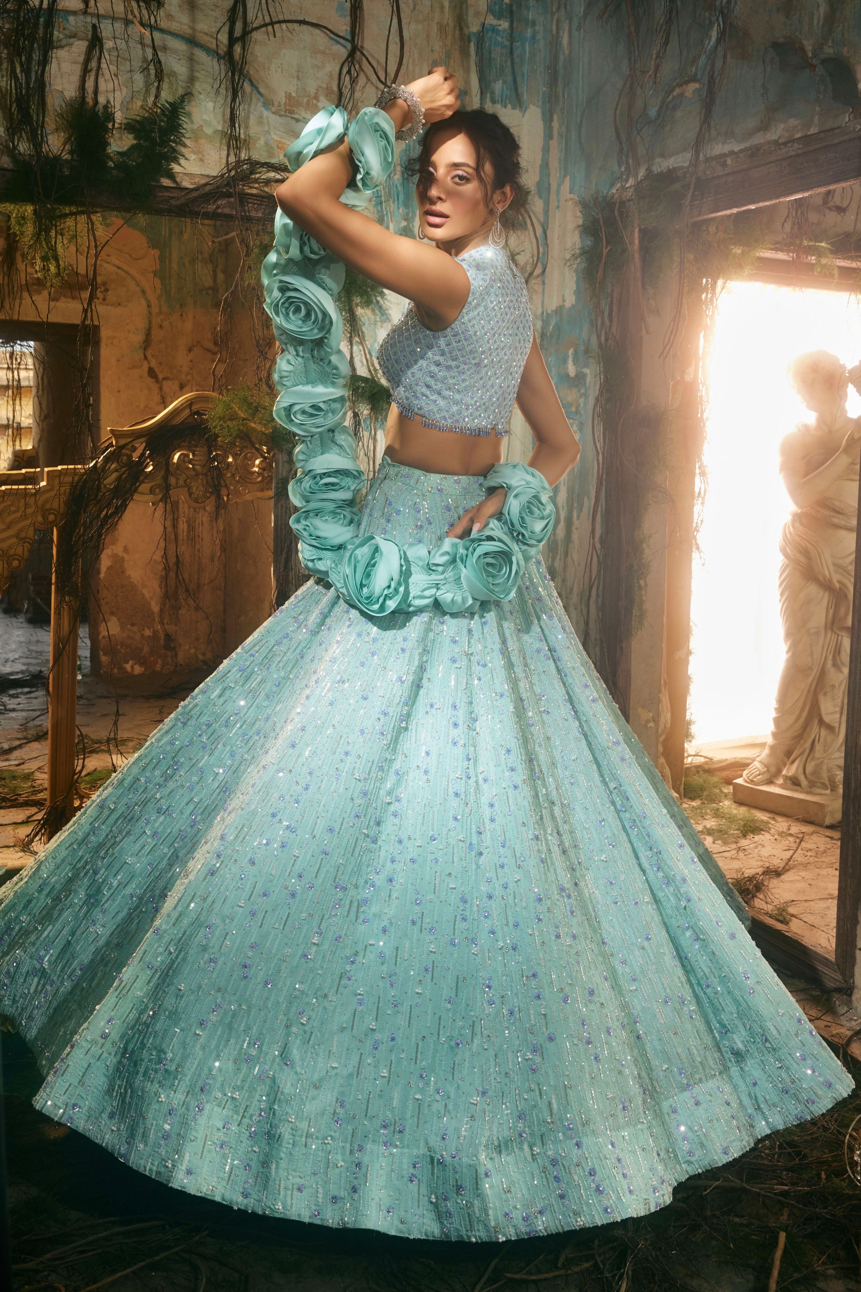 Aqua bloom lehenga set