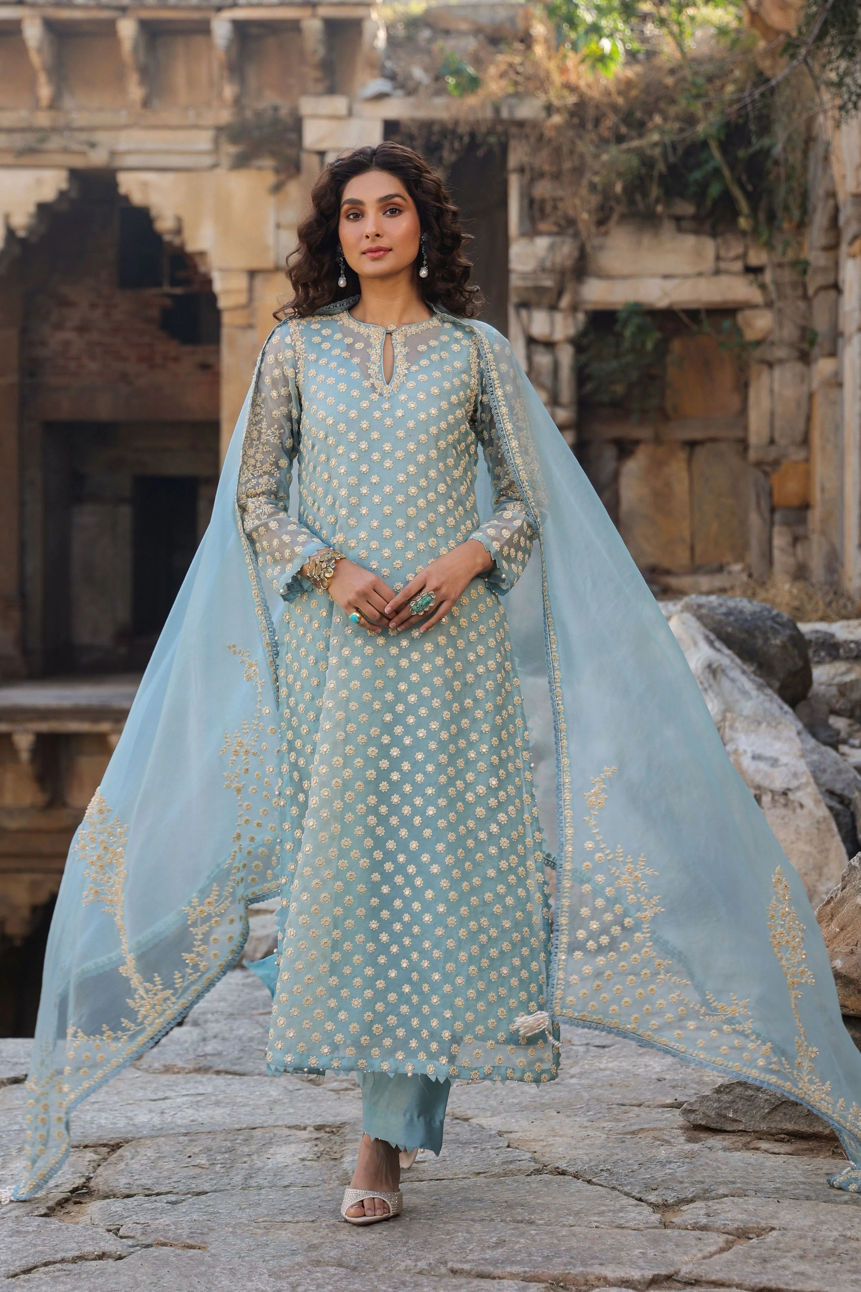 Vaayu Light Blue Buti Kurta Set