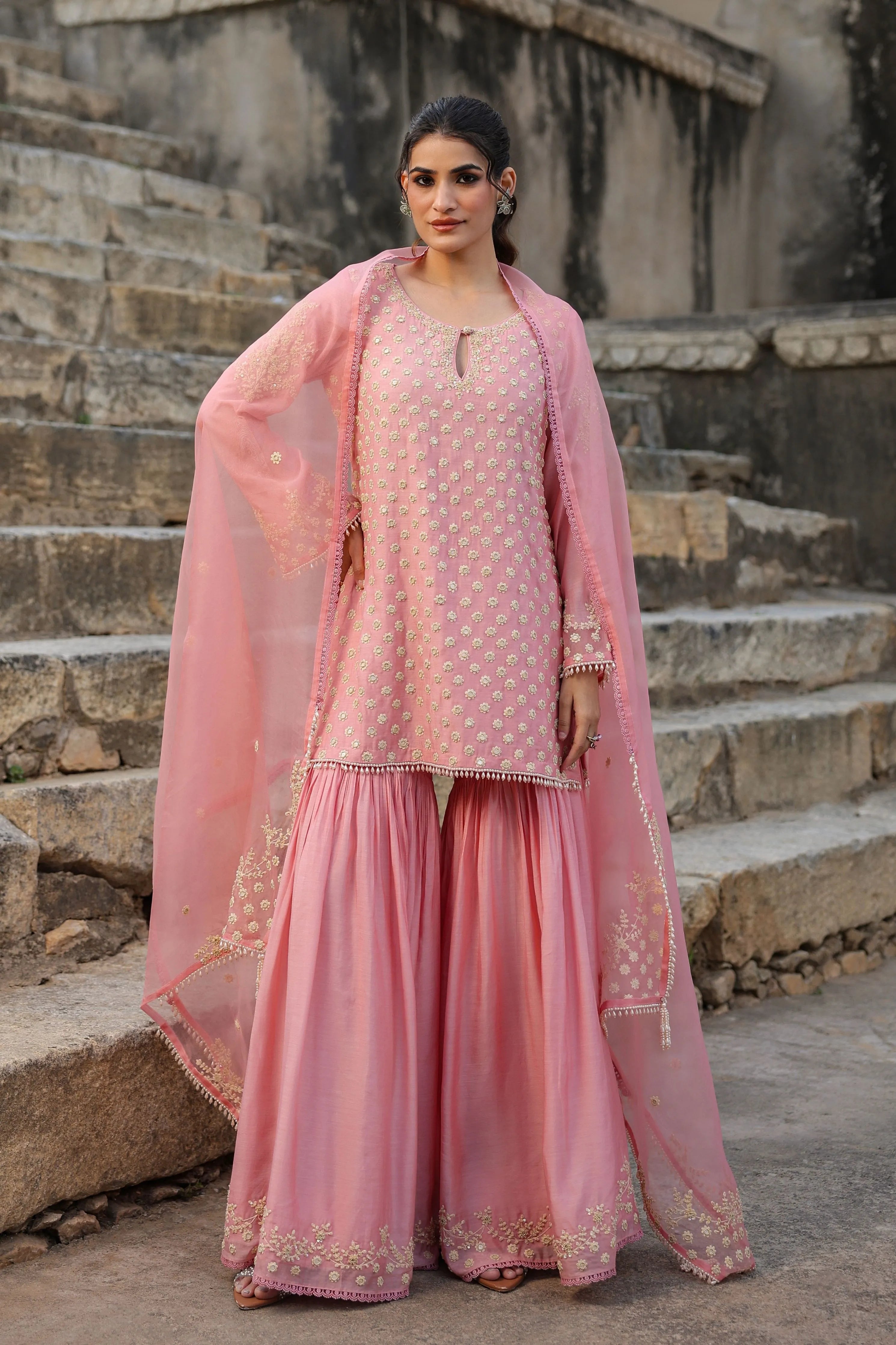 Vaayu Pink Buti Sharara Set