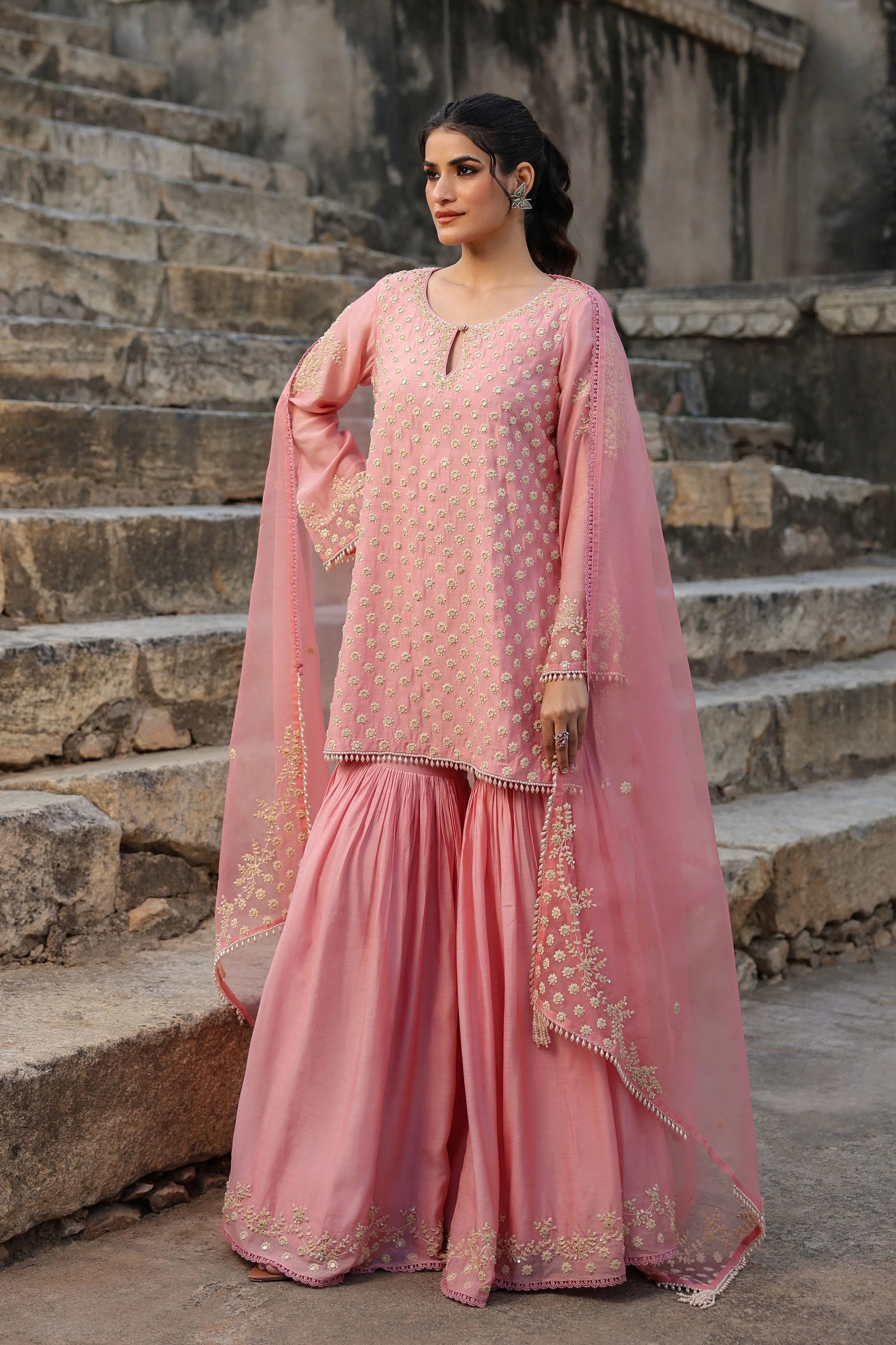 Vaayu Pink Buti Sharara Set