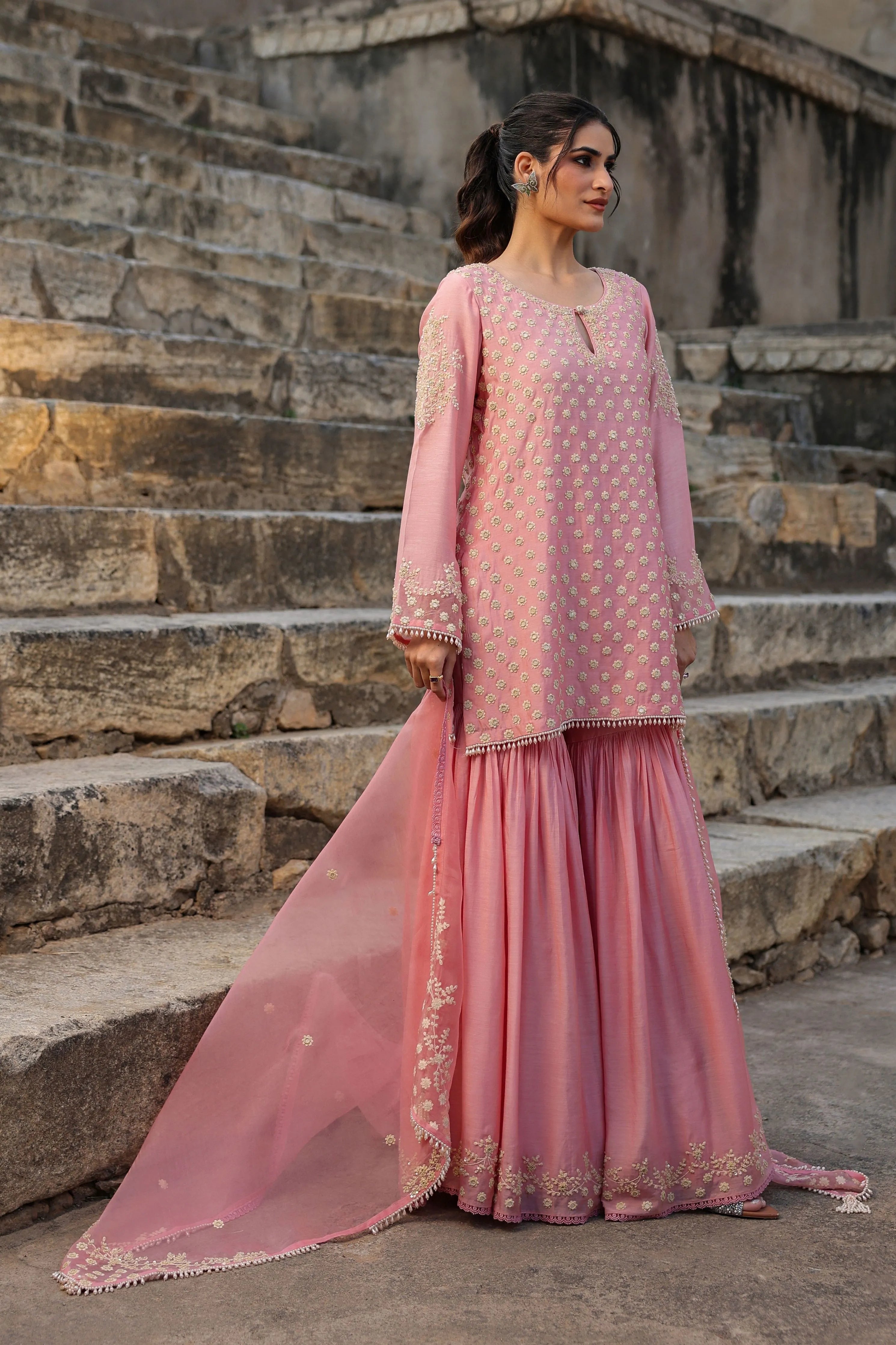 Vaayu Pink Buti Sharara Set