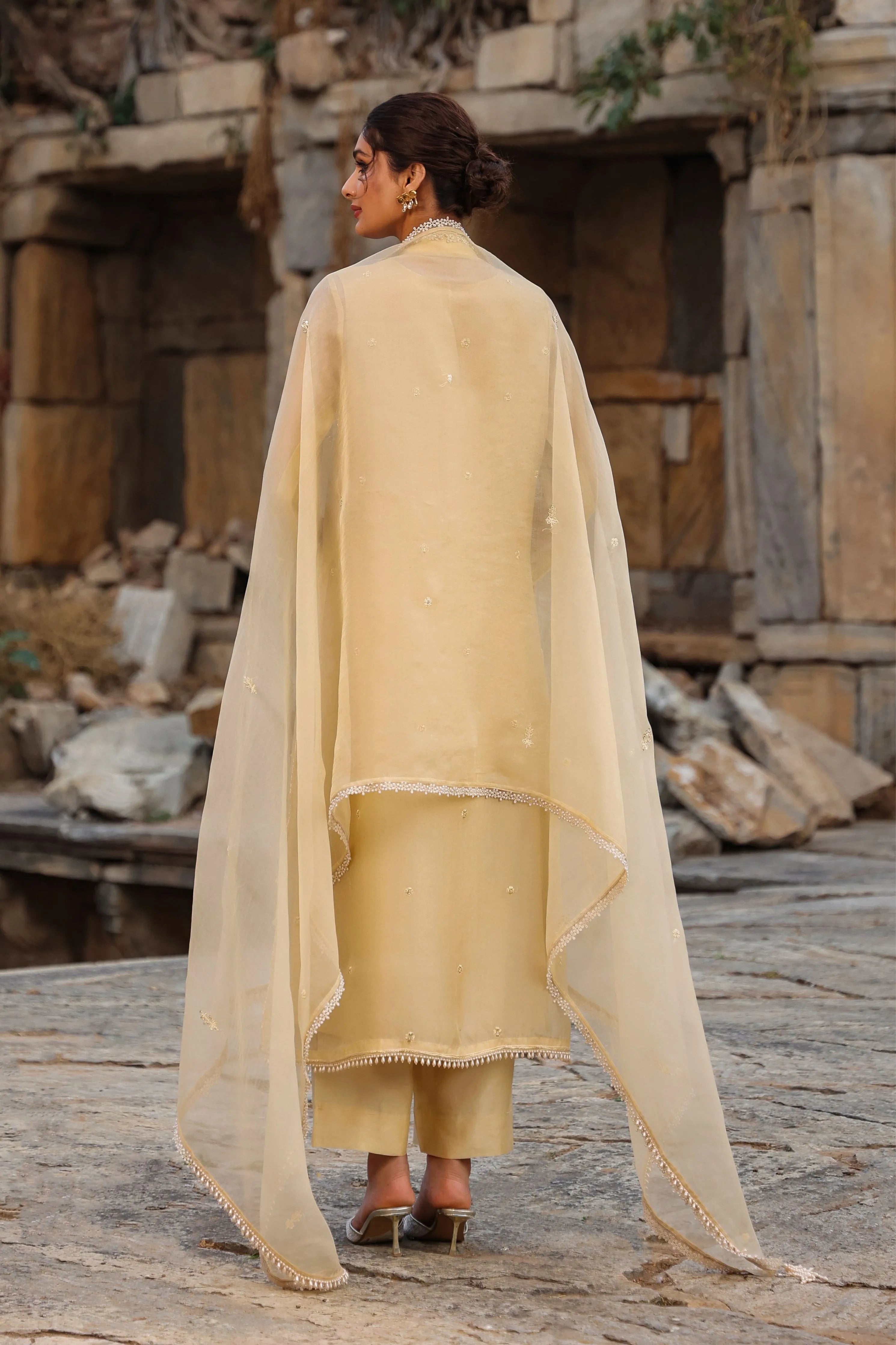 Vaayu Beige Heavy Jacket Kurta Set