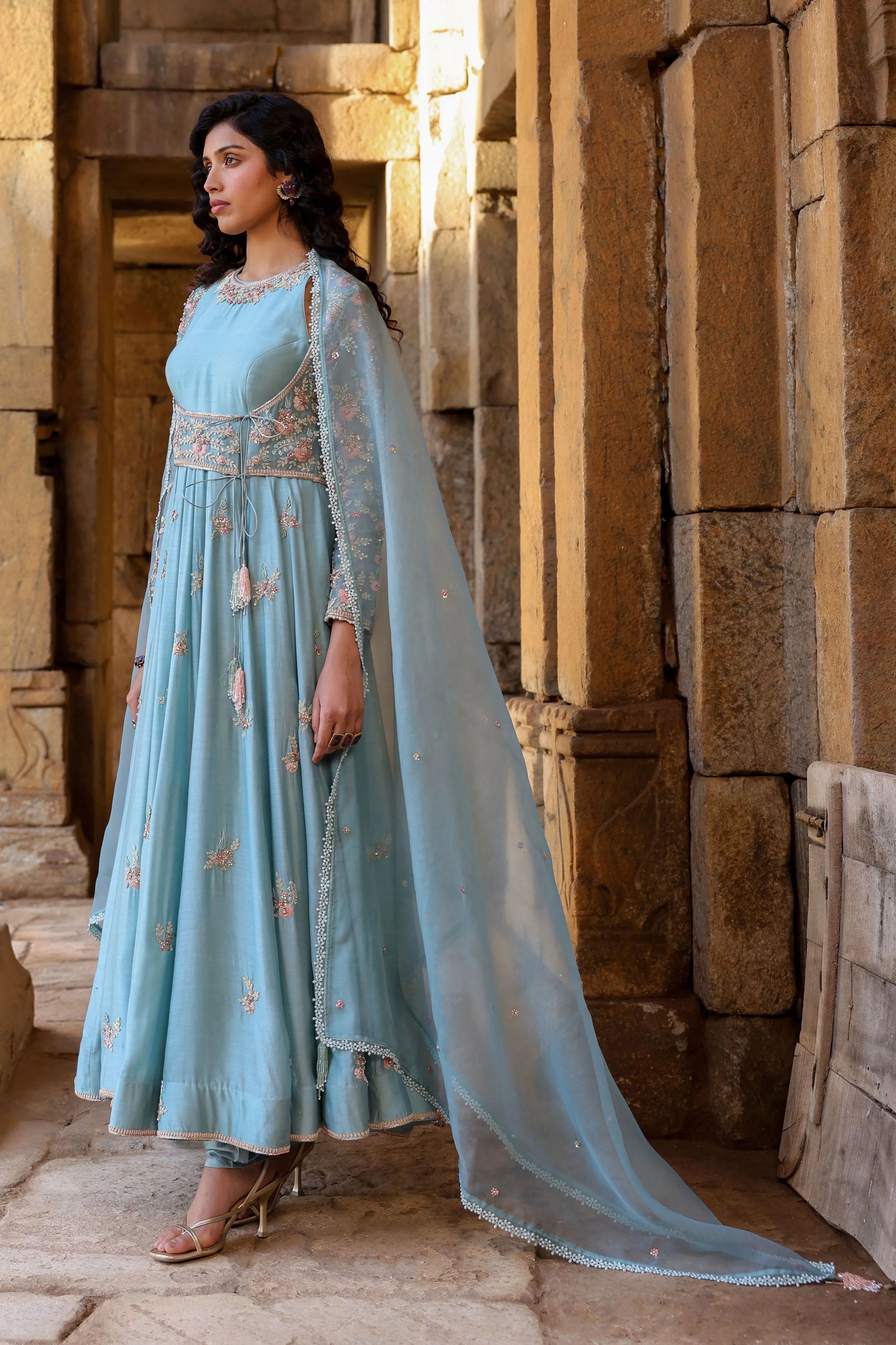 Vaayu Light Blue Heavy Koti Anarkali Set