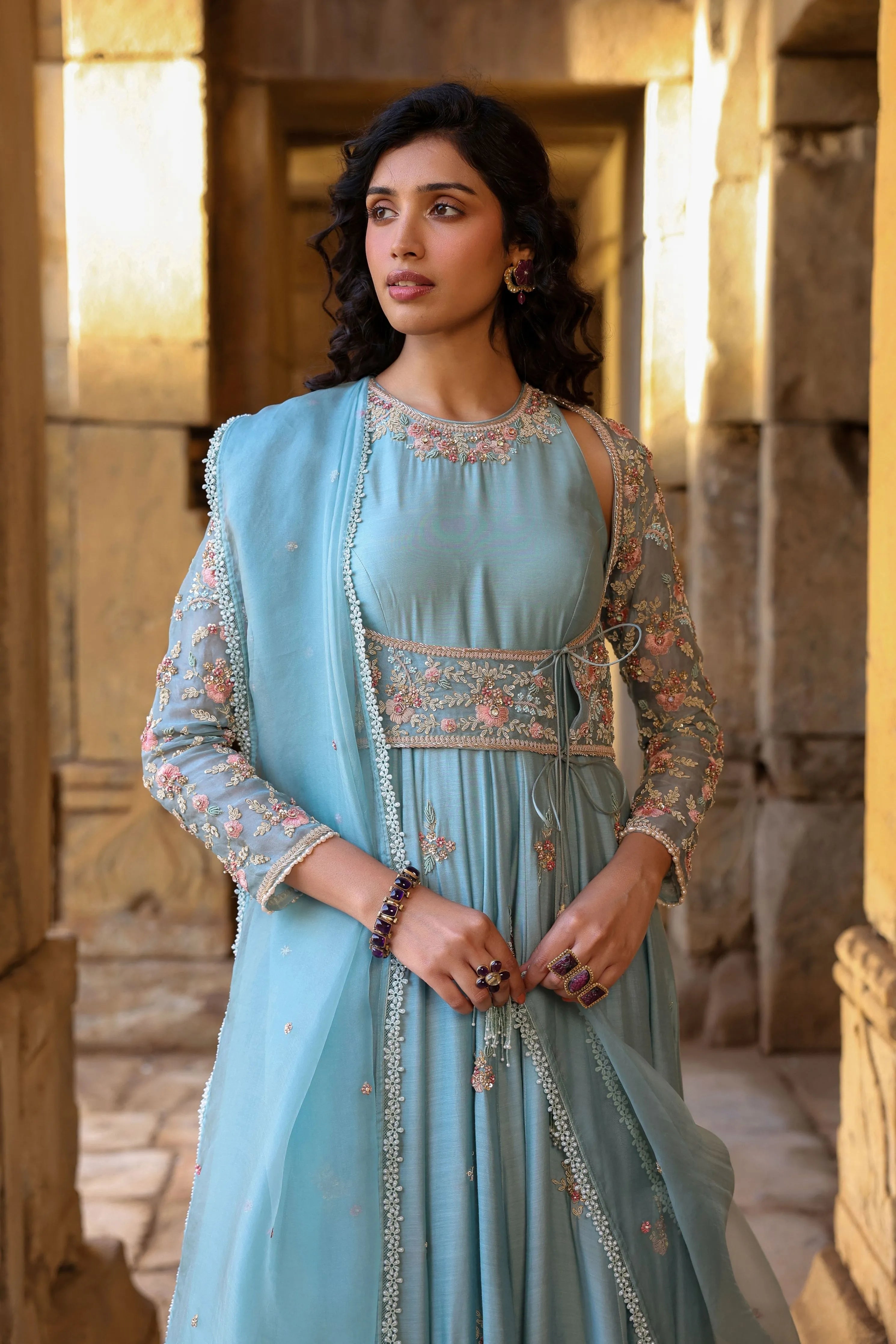 Vaayu Light Blue Heavy Koti Anarkali Set