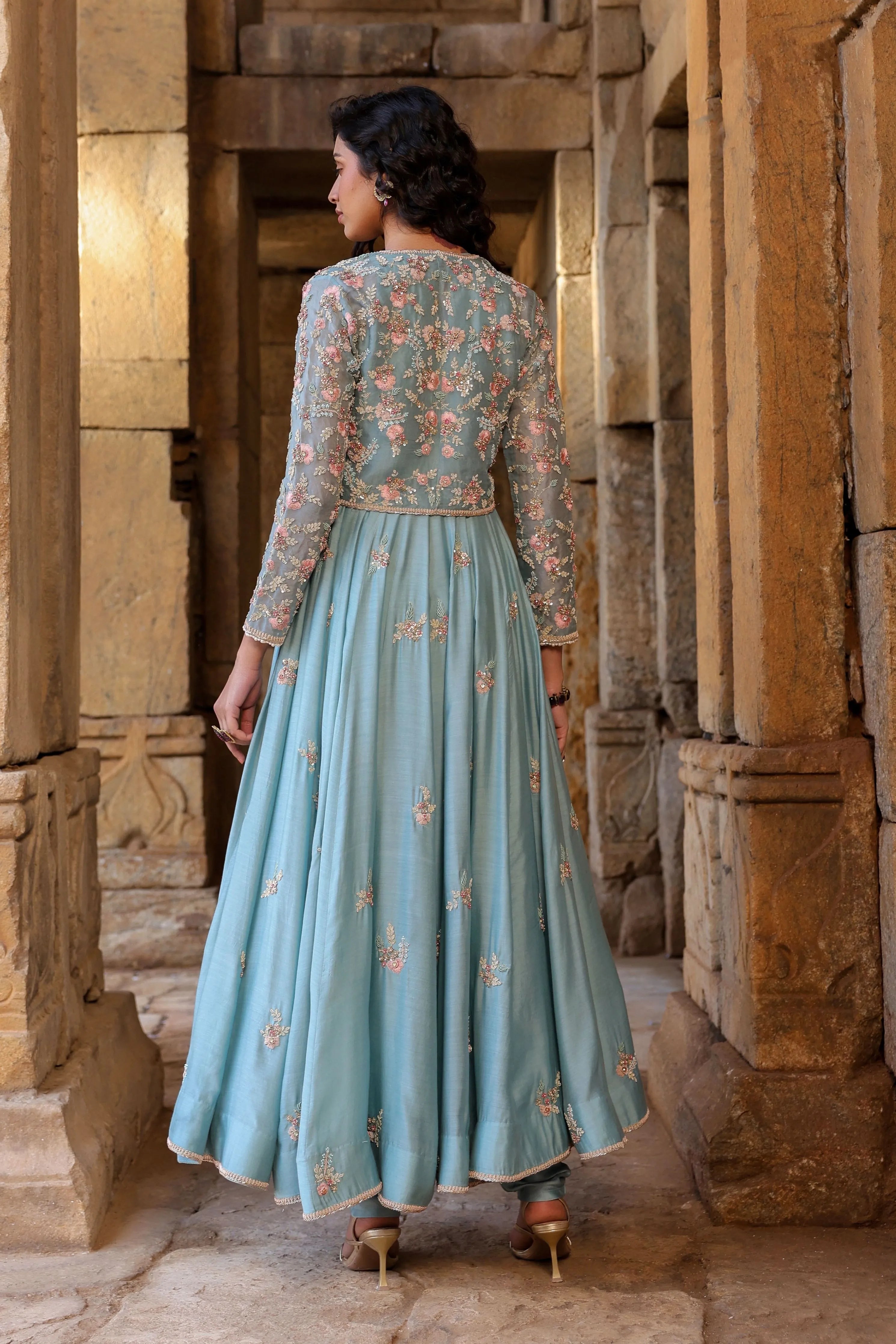 Vaayu Light Blue Heavy Koti Anarkali Set