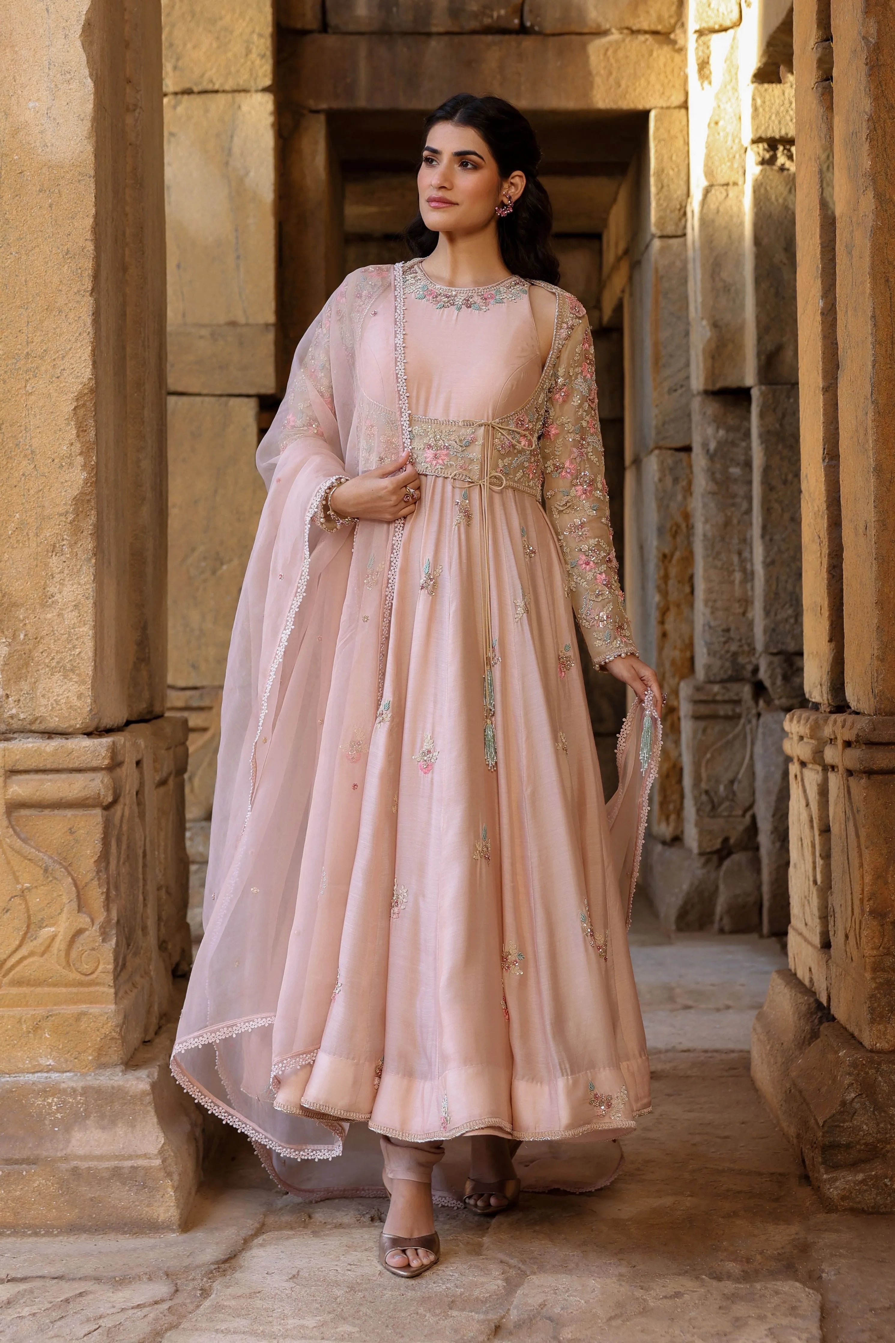 Vaayu Light Pink Heavy Koti Anarkali Set