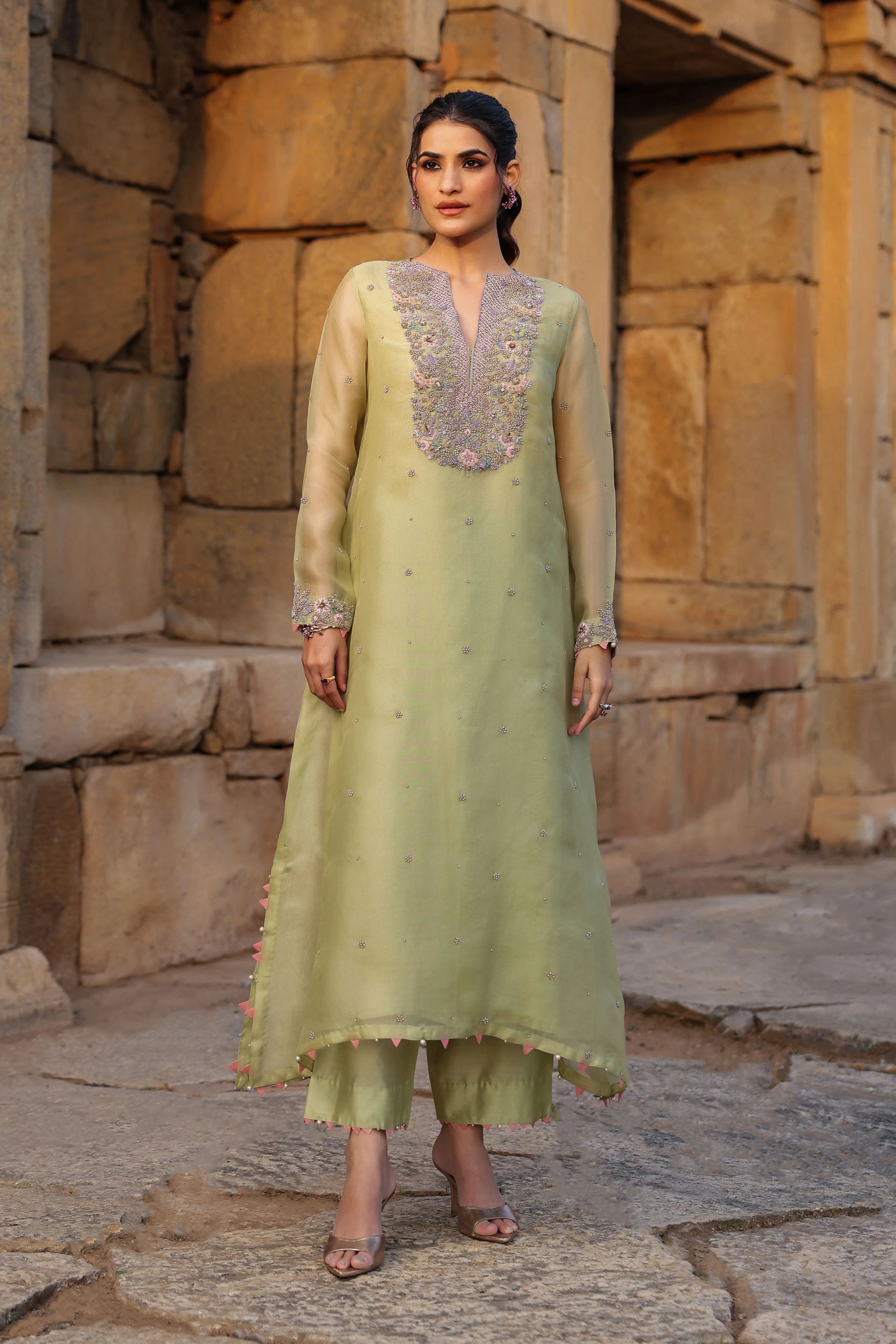 Vaayu Green Heavy Neck Kurta Set
