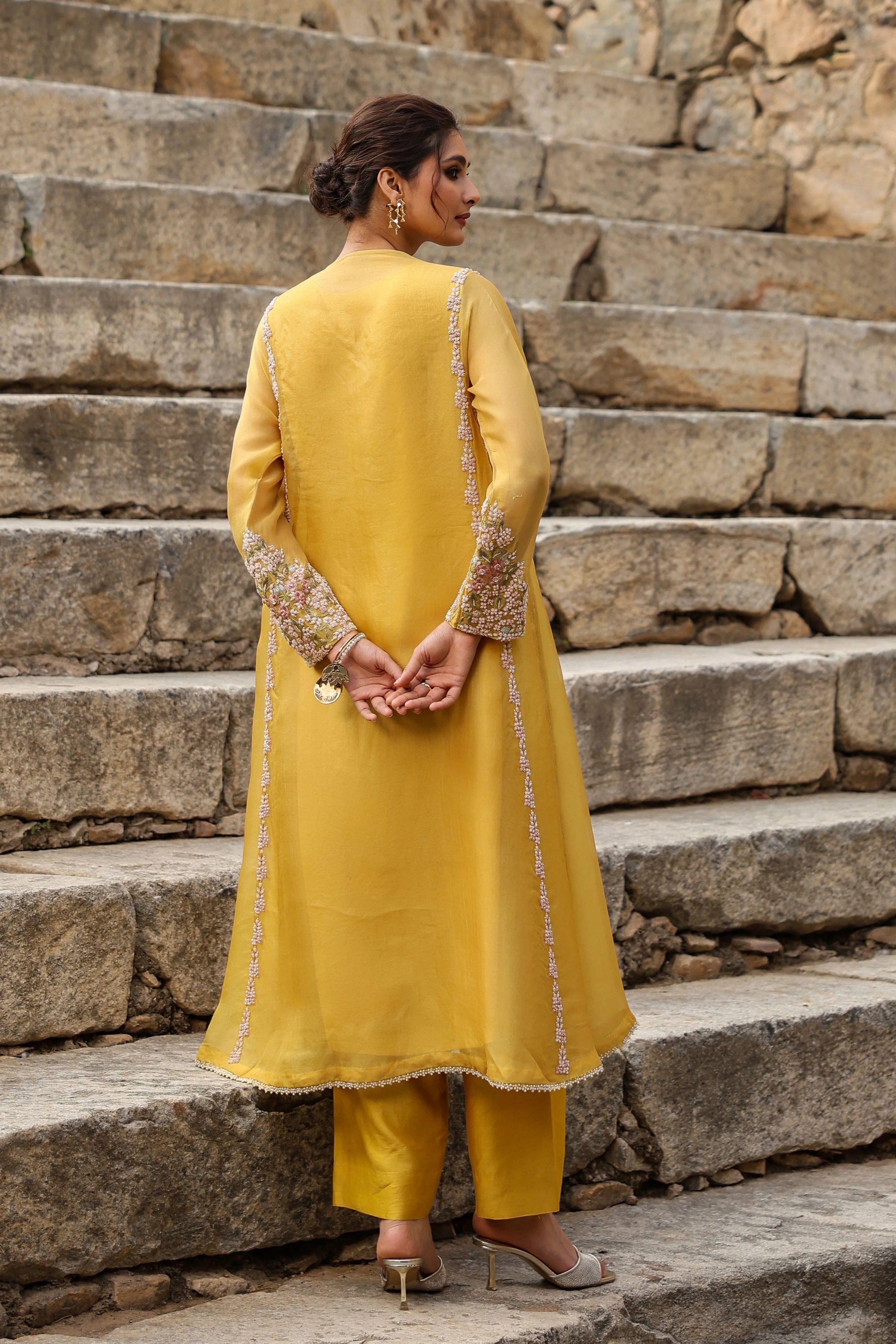Vaayu Yellow Heavy Pheran Kurta Set