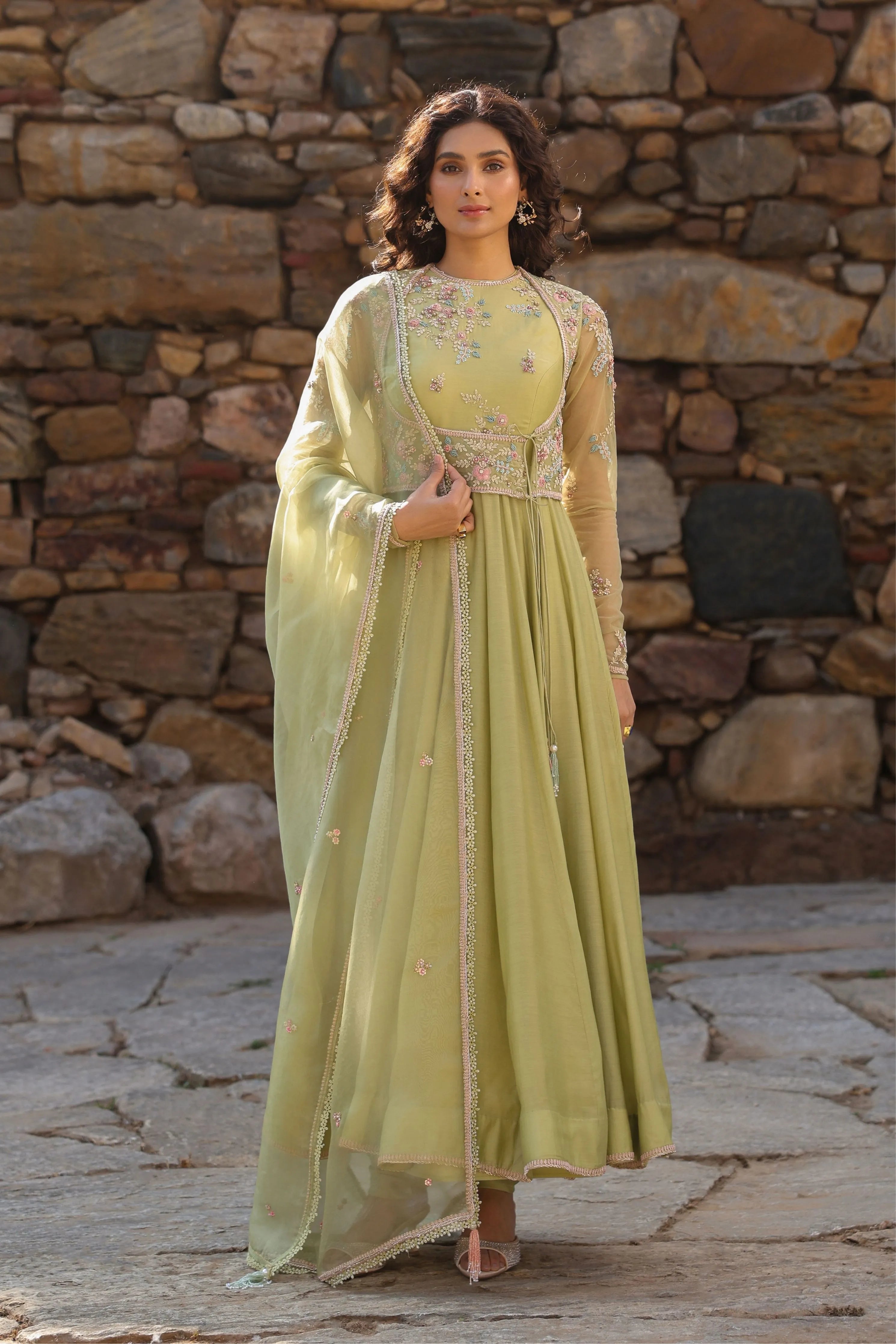 Vaayu Green Koti Anarkali Set