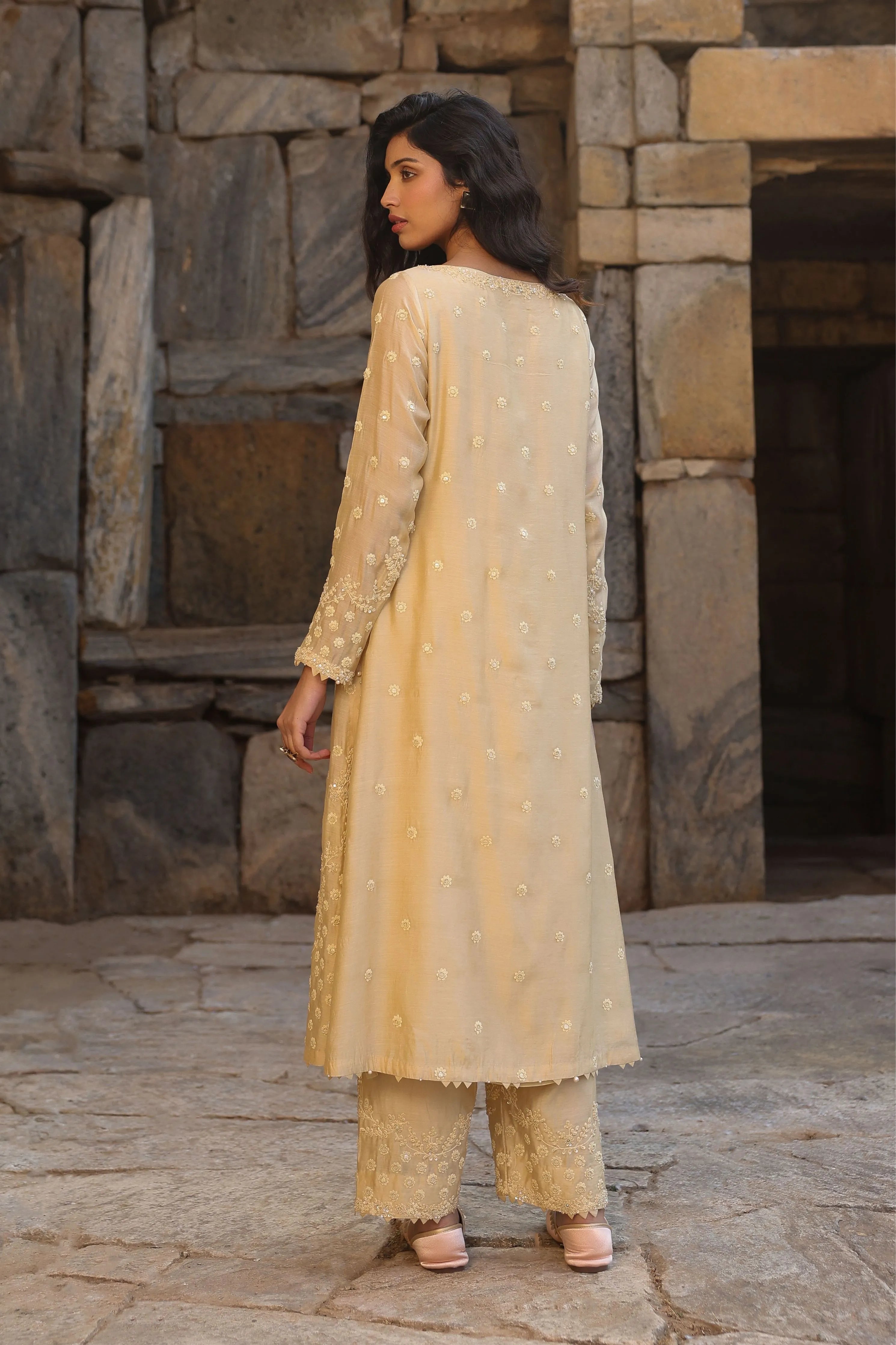 Vaayu Beige Light Buti Kurta Set