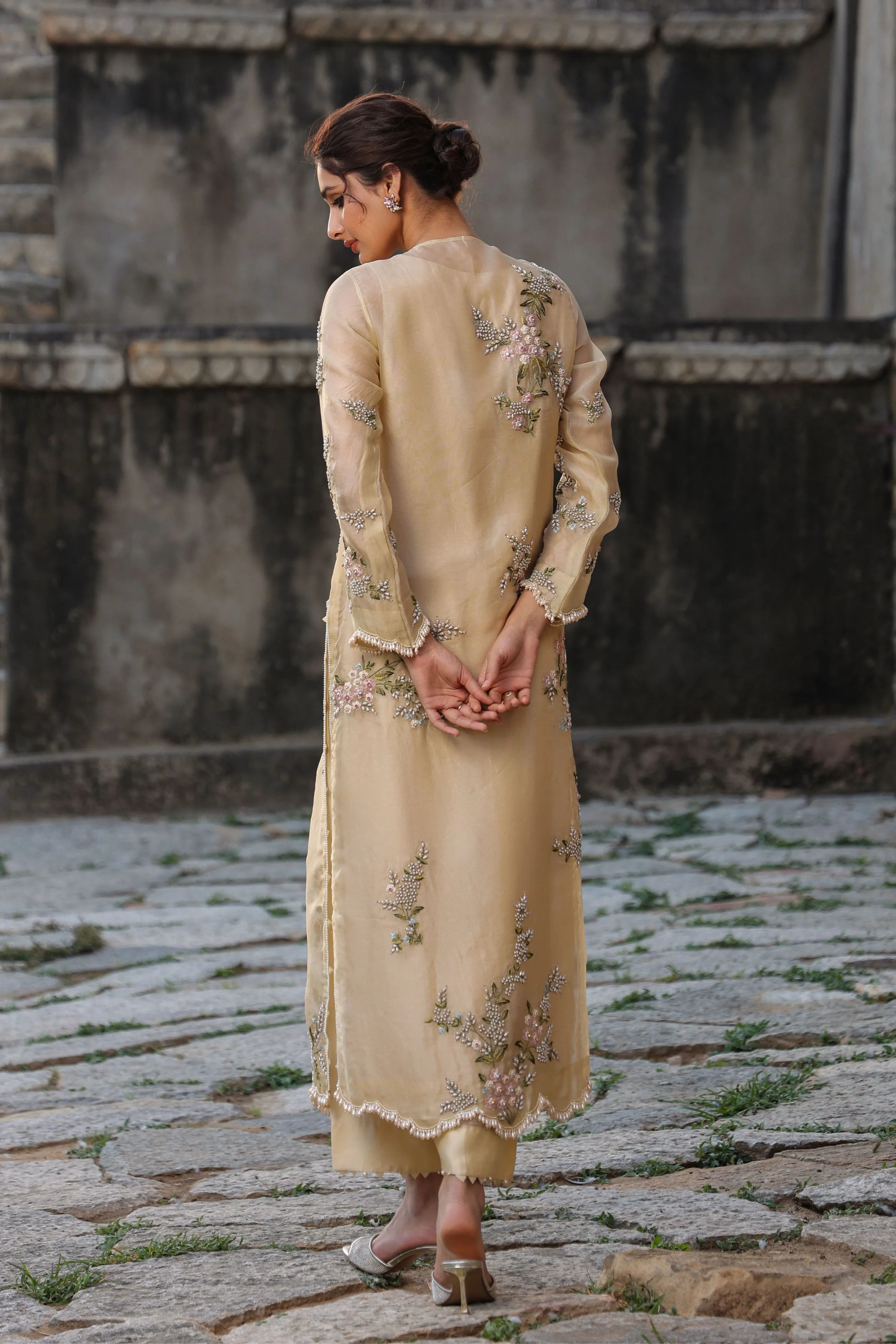 Vaayu Beige Multicolor Jaal Kurta Set