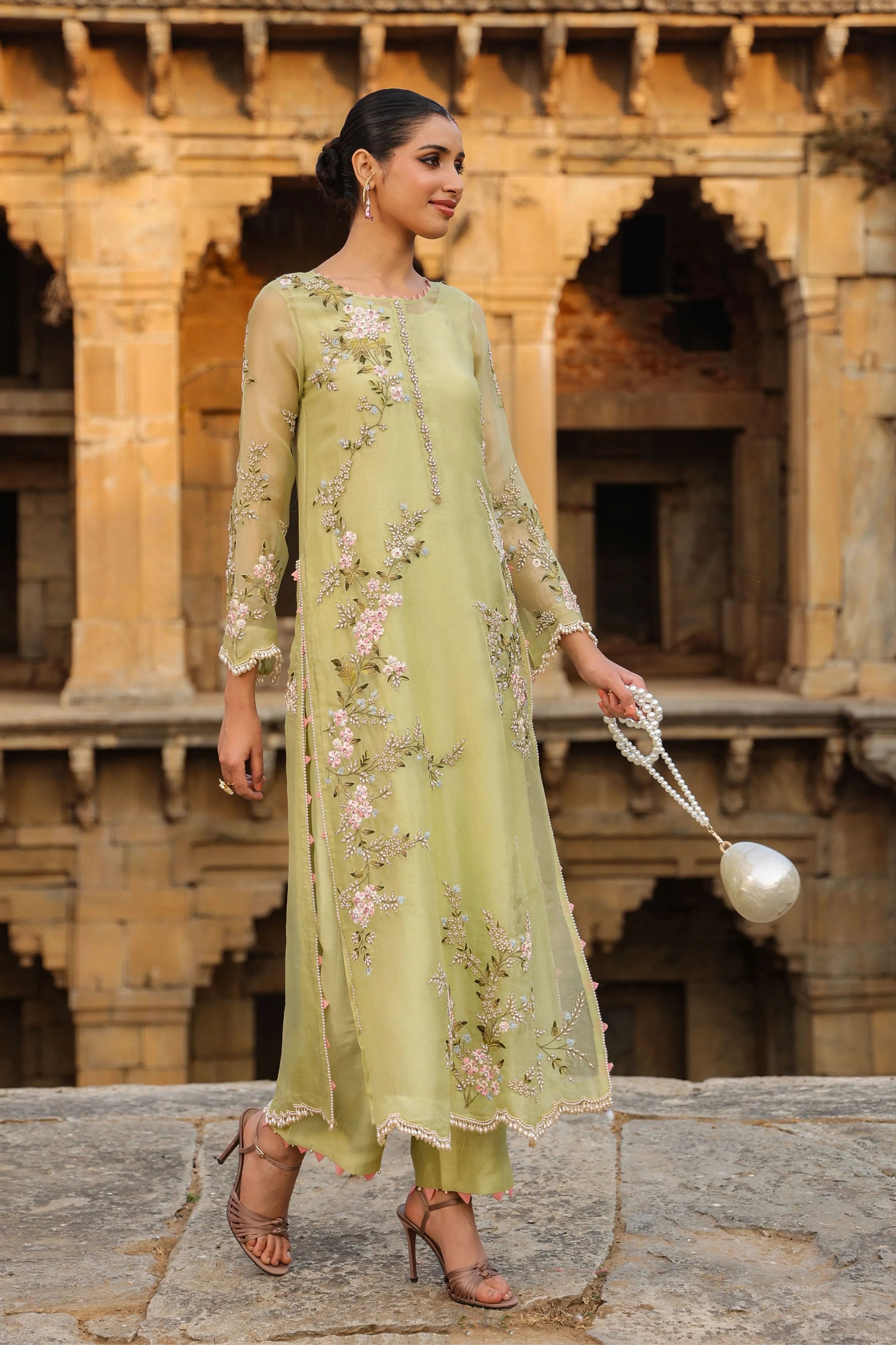 Vaayu Green Multicolor Jaal Kurta Set