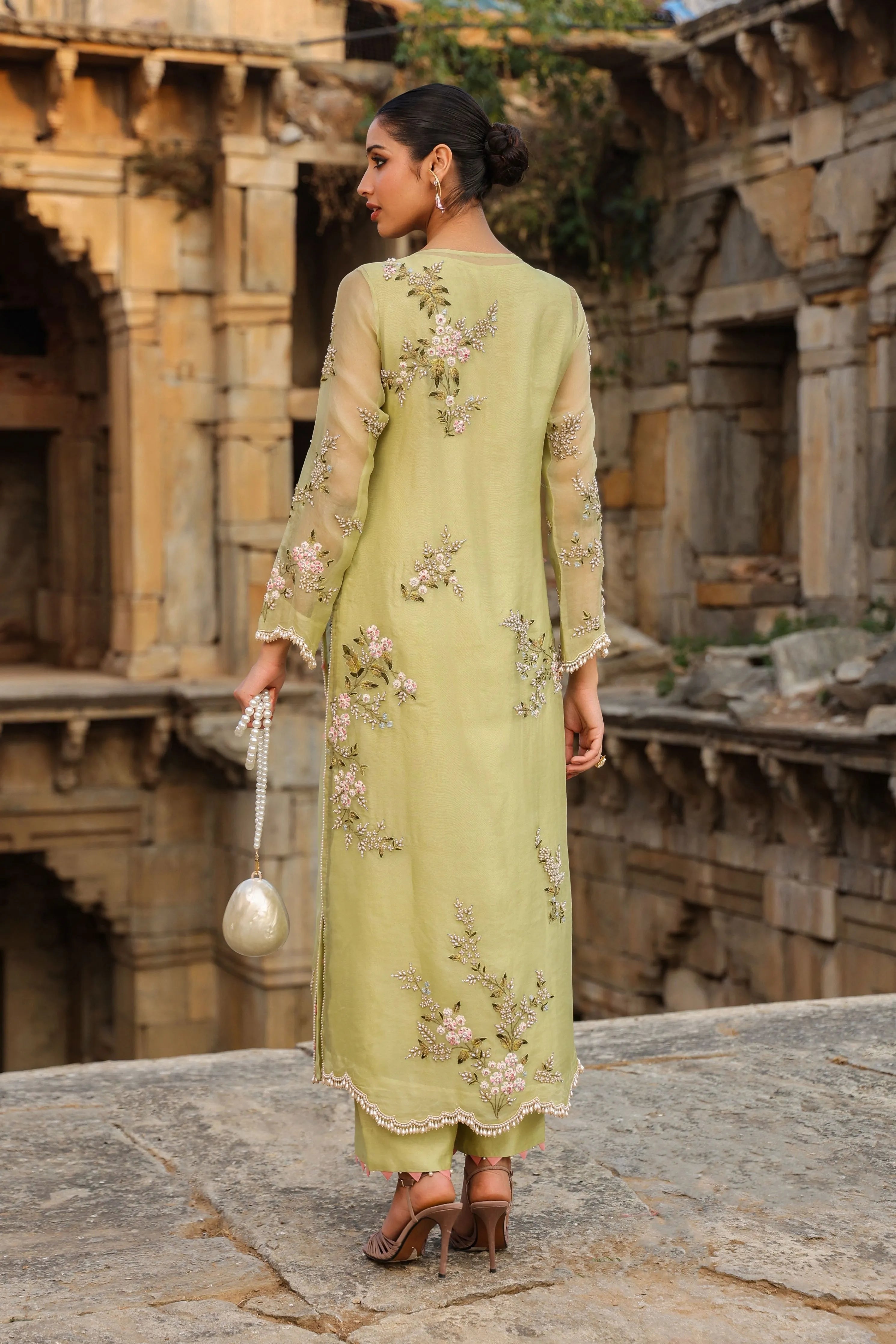 Vaayu Green Multicolor Jaal Kurta Set
