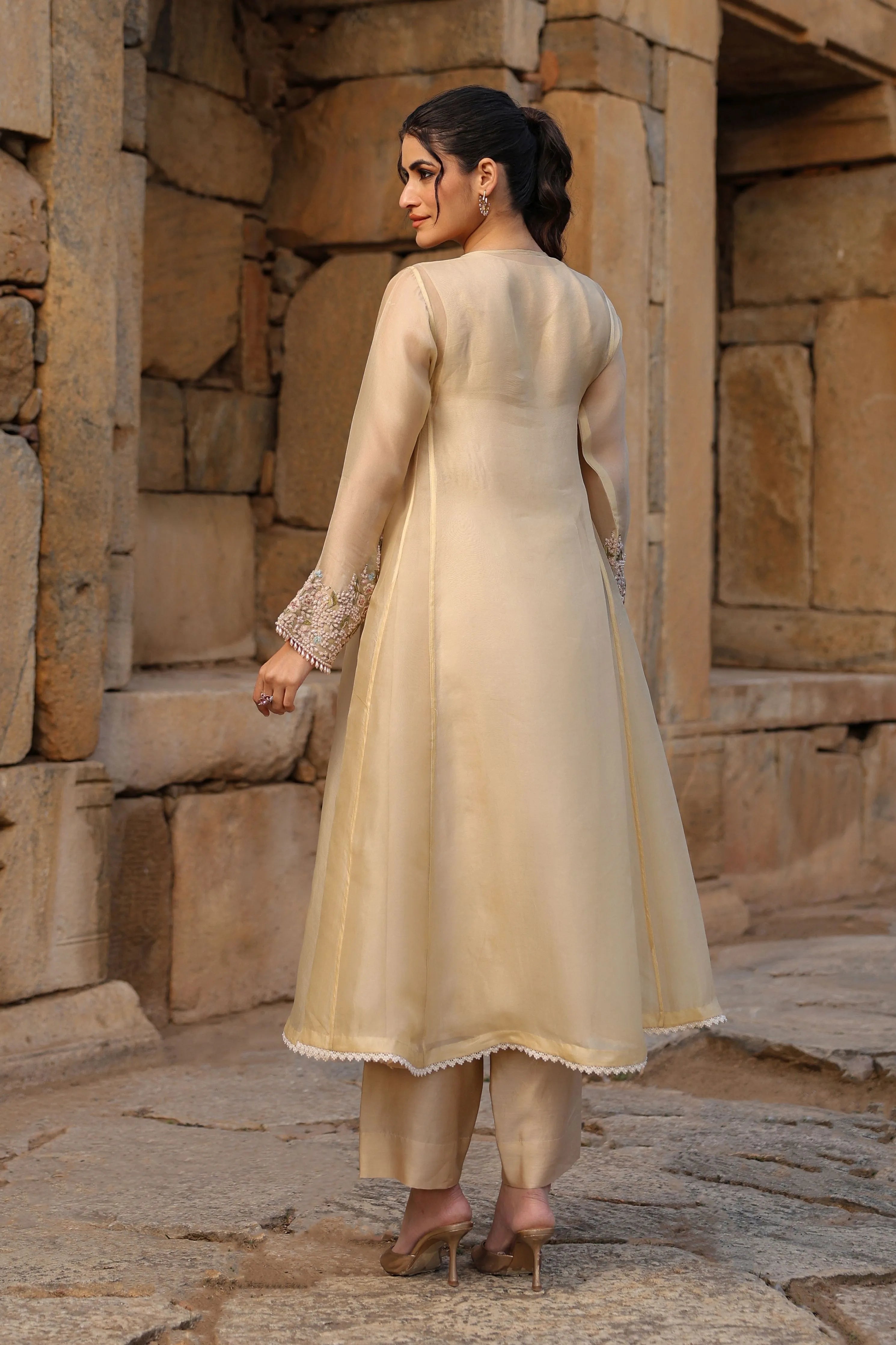 Vaayu Beige Pheran Kurta Set