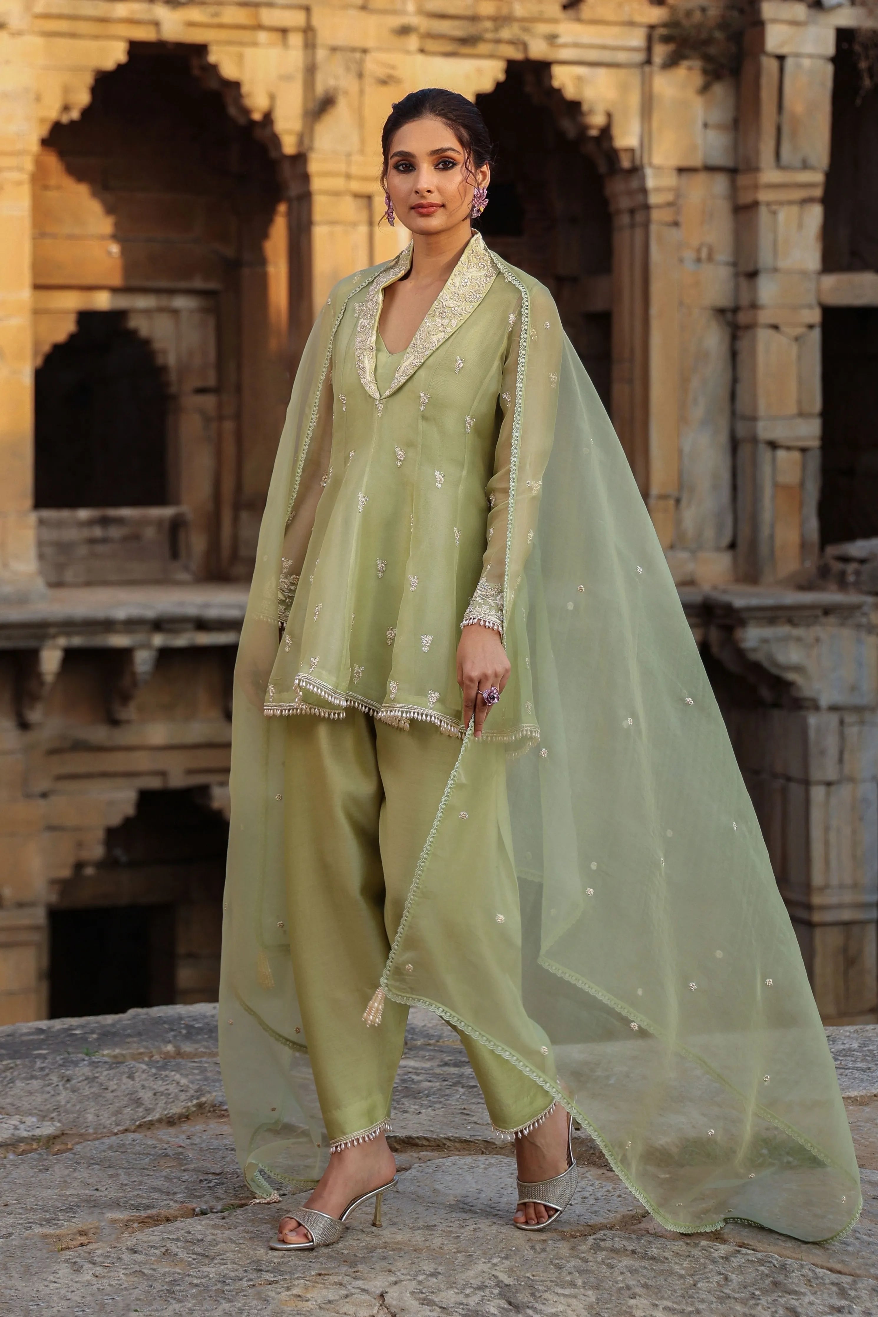 Vaayu Green Short Kalidar Set