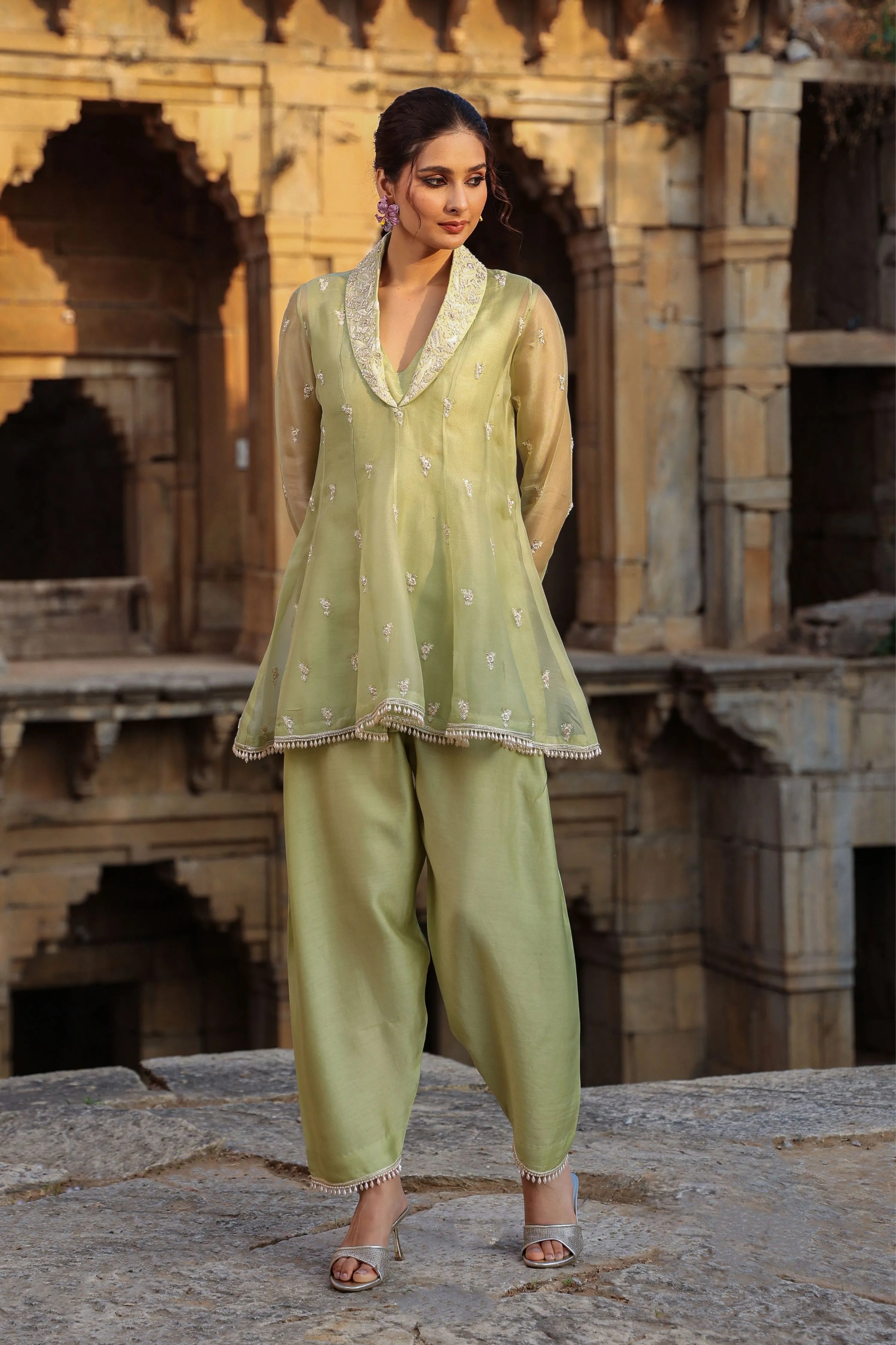 Vaayu Green Short Kalidar Set