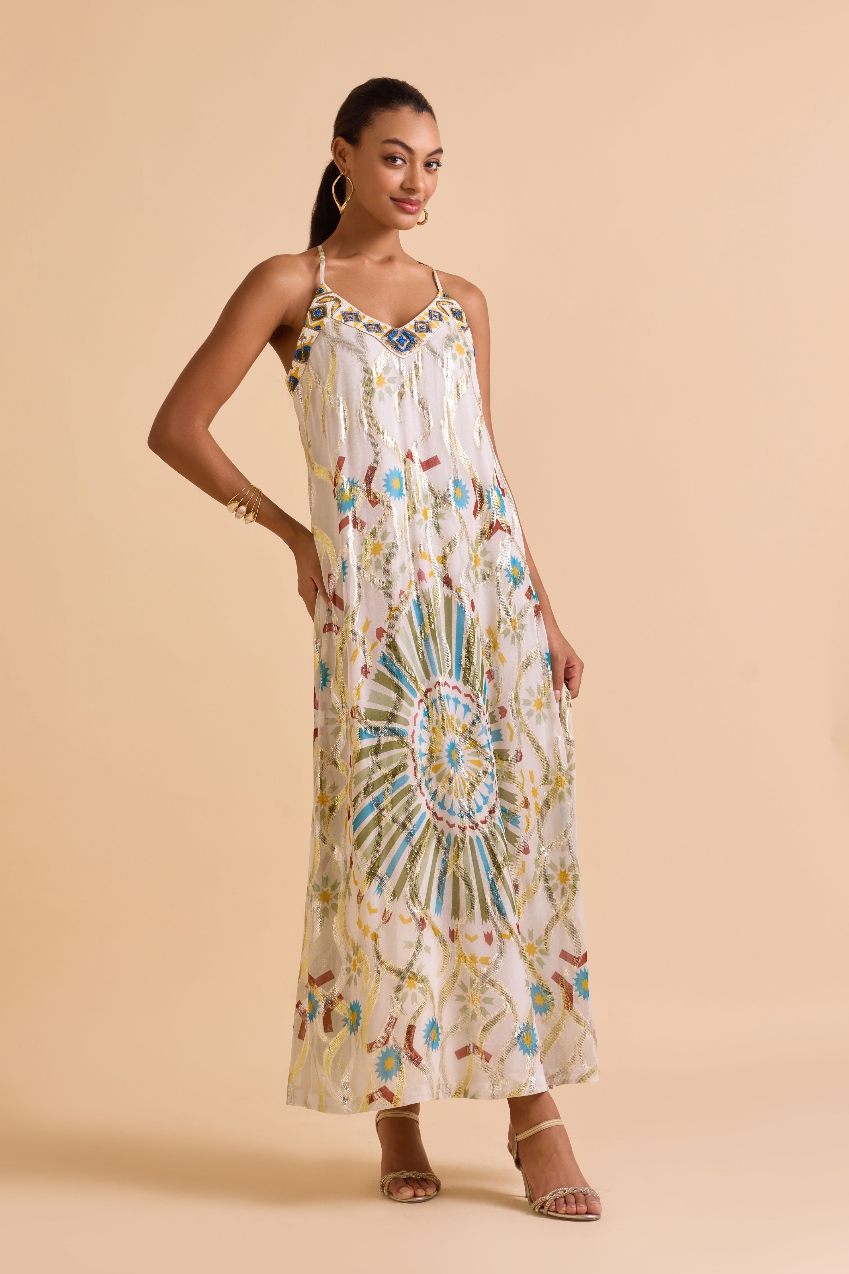 Anissa Beaded Lurex Dress