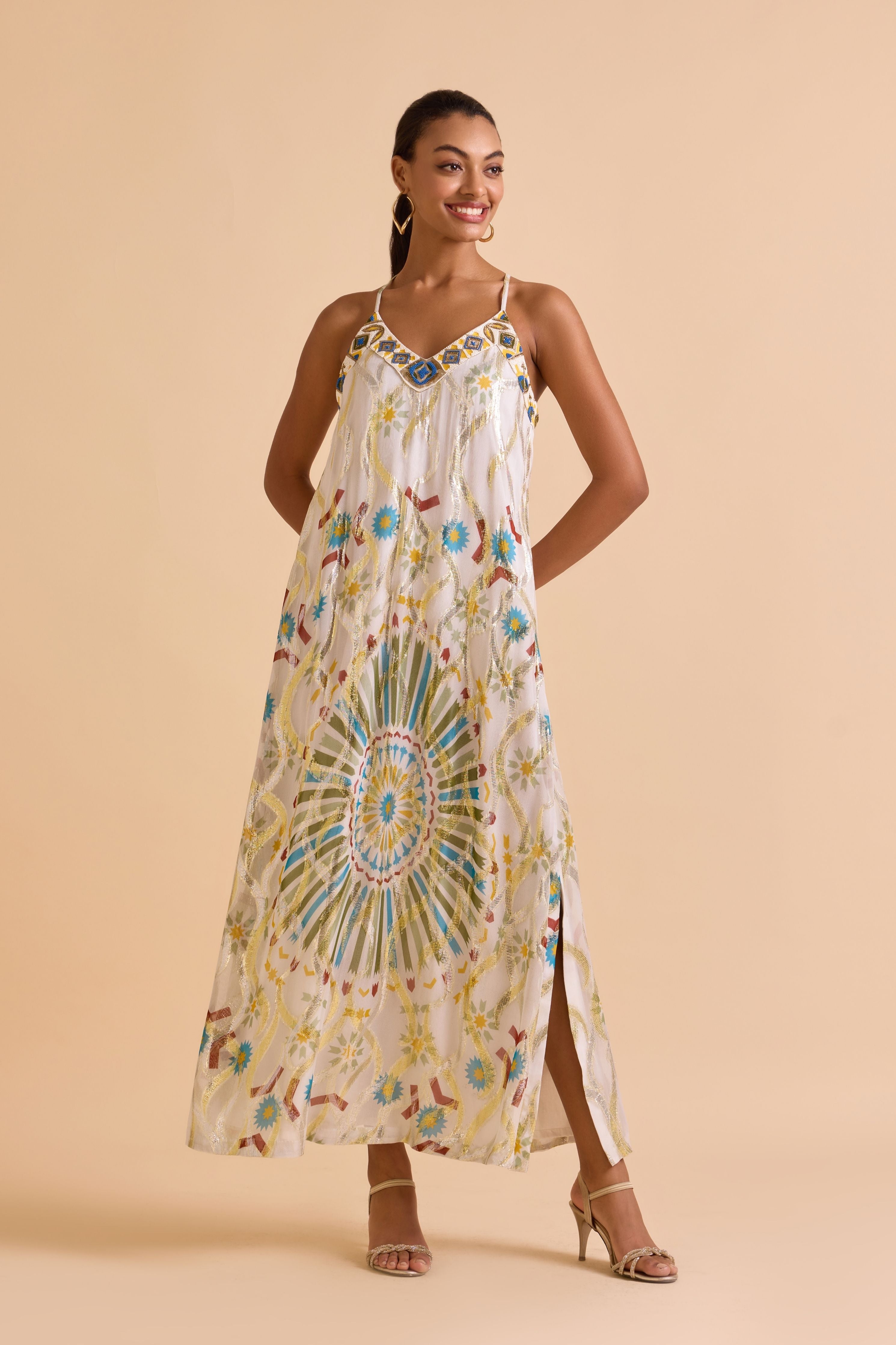 Anissa Beaded Lurex Dress