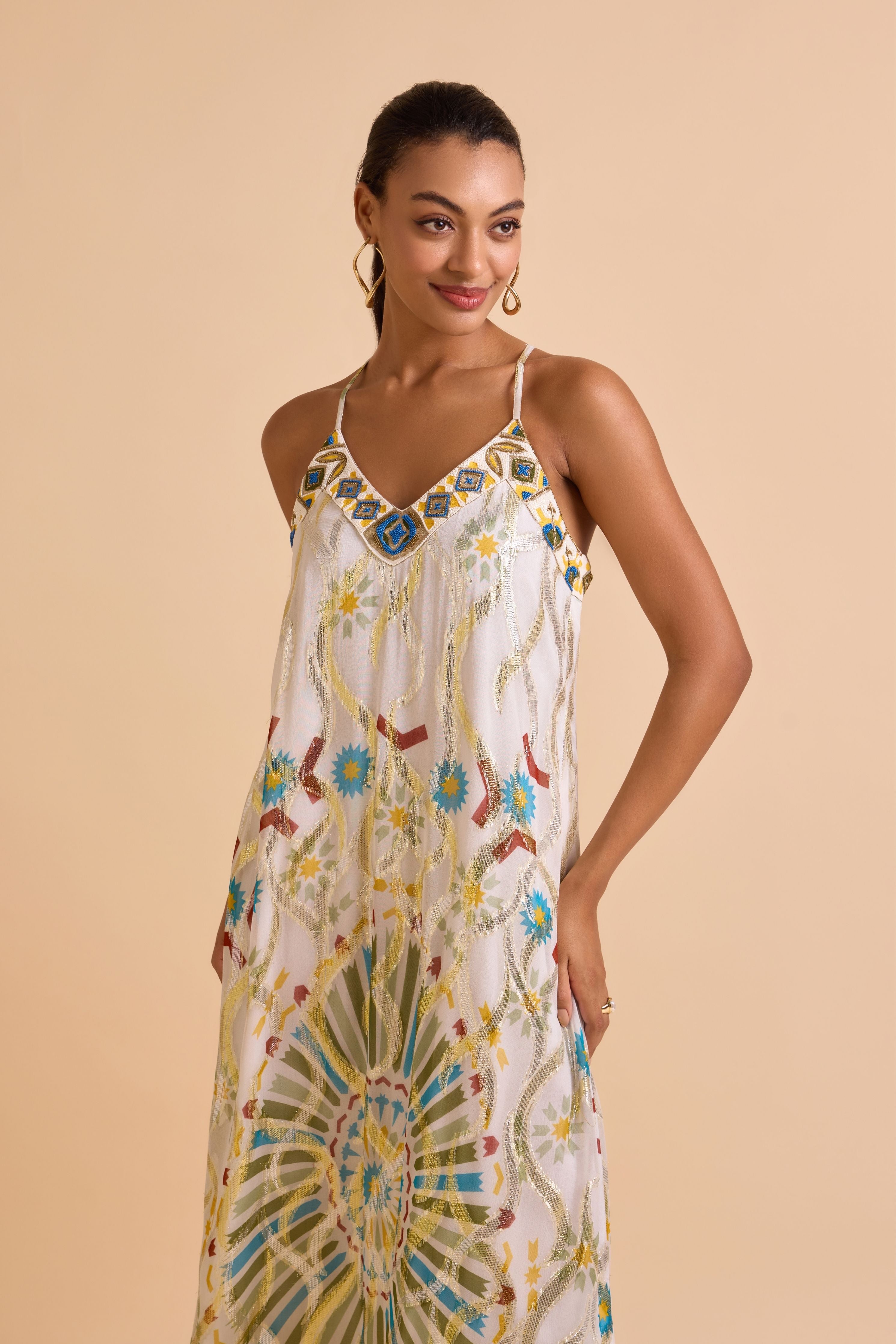 Anissa Beaded Lurex Dress