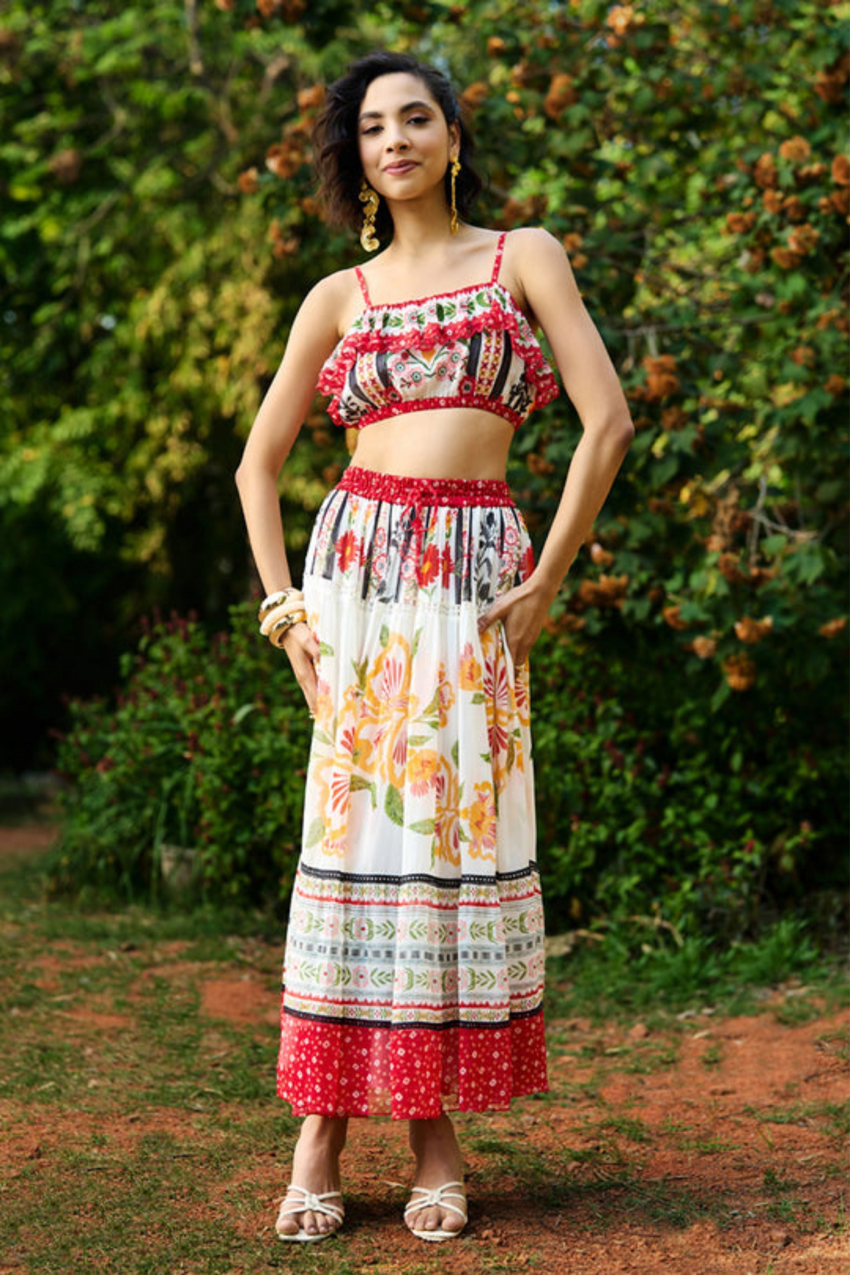 Iris Embroidered Crop Top with Skirt