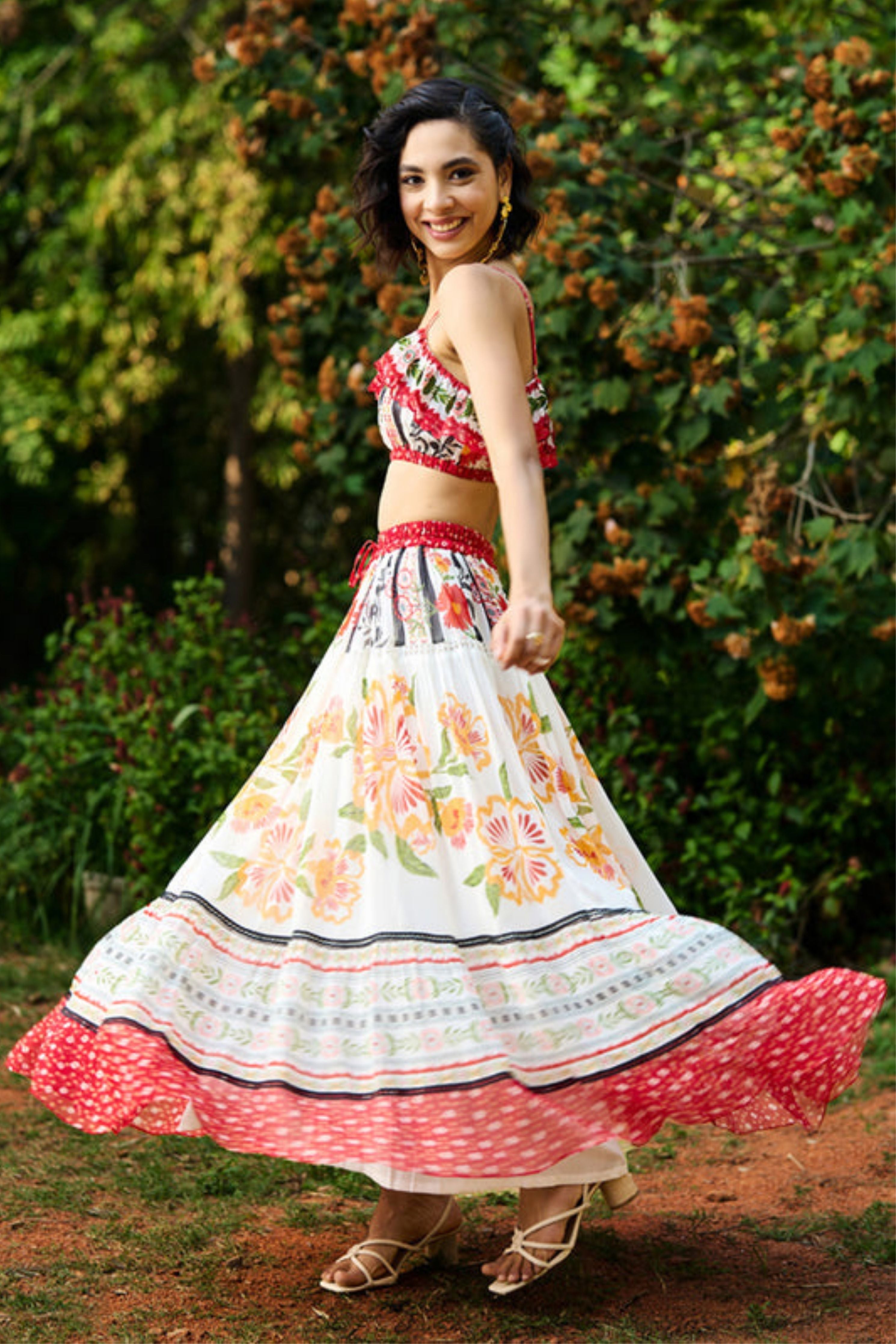 Iris Embroidered Crop Top with Skirt
