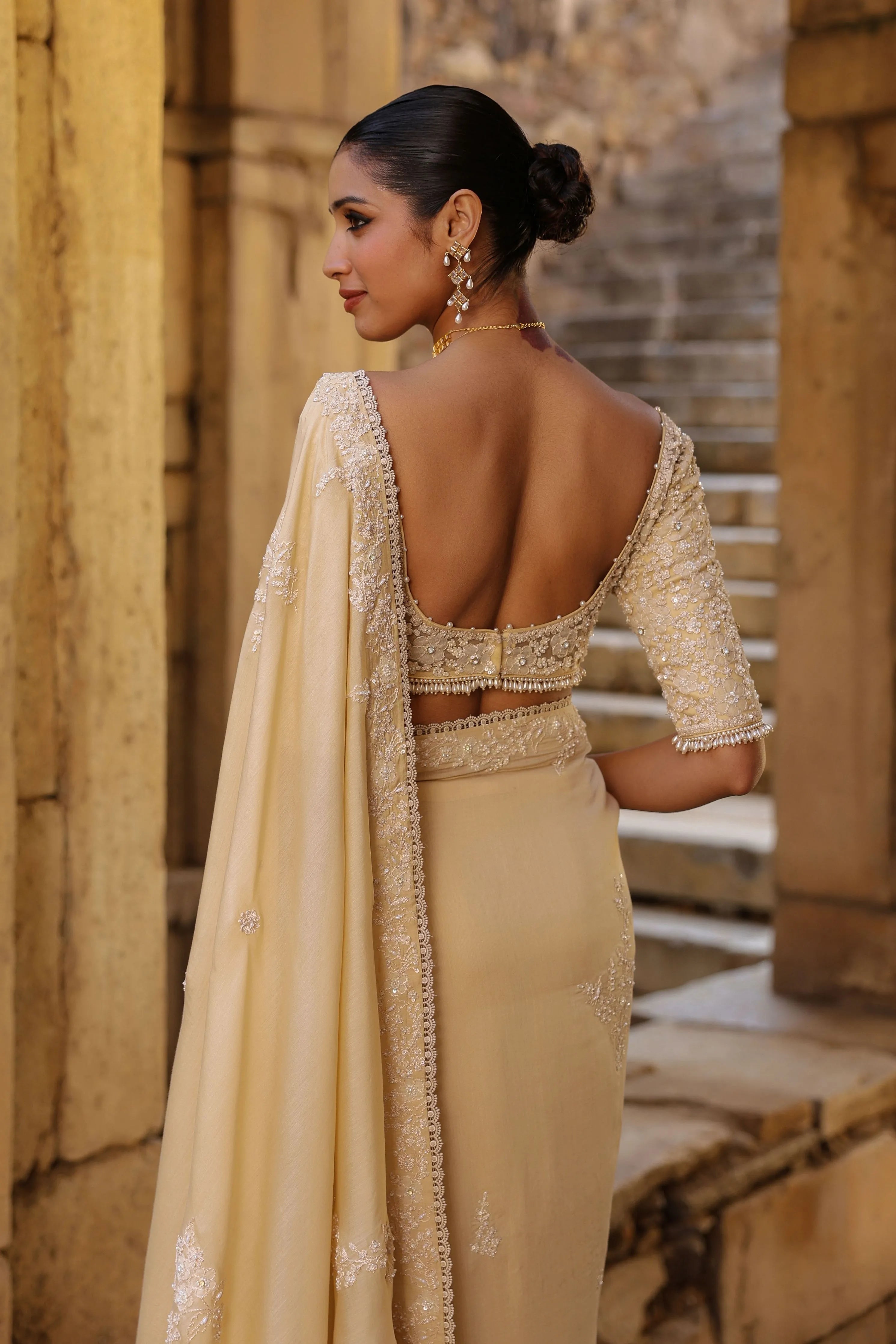 Vaayu Beige Bail Buti Saree Set