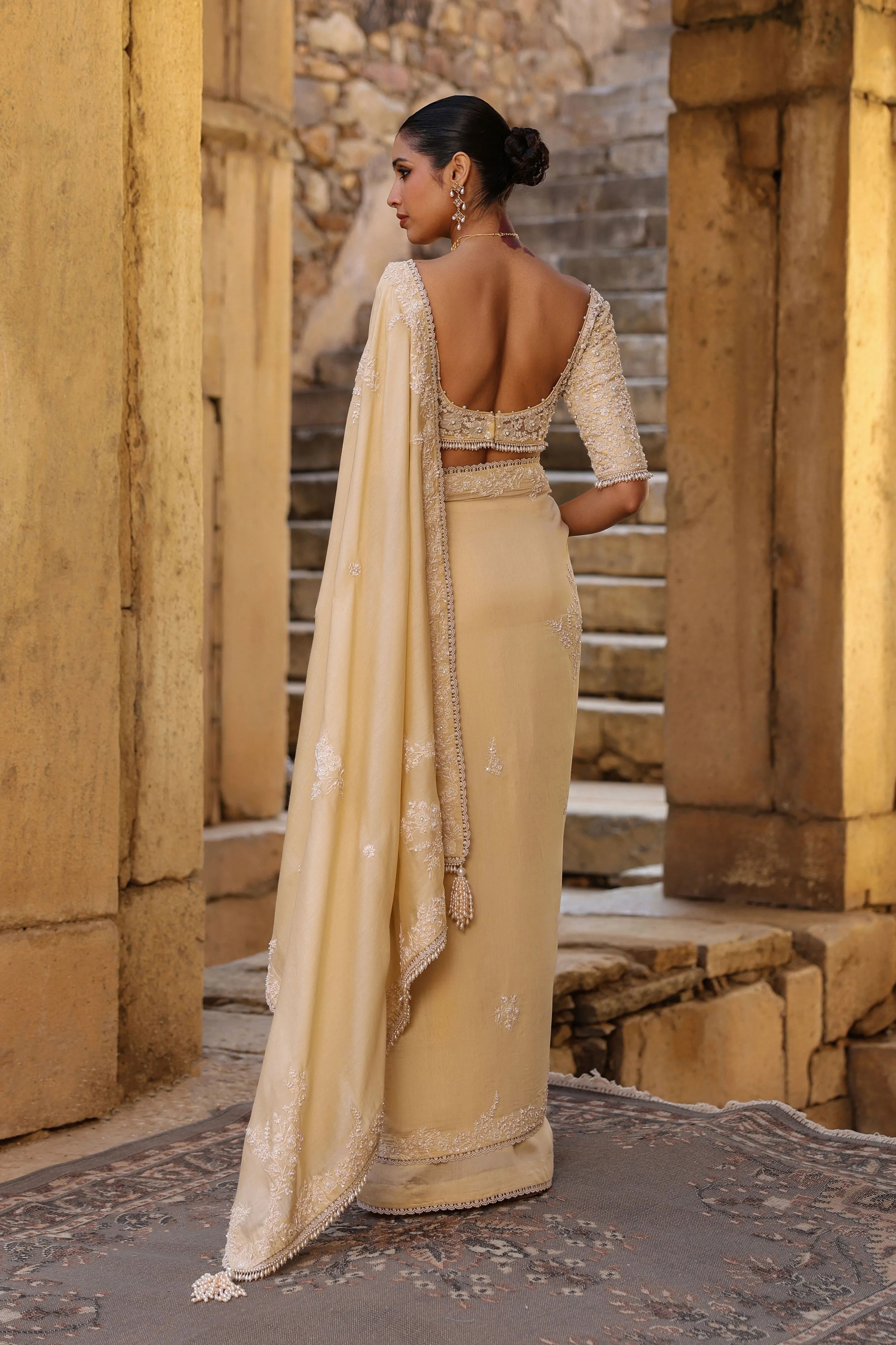 Vaayu Beige Bail Buti Saree Set
