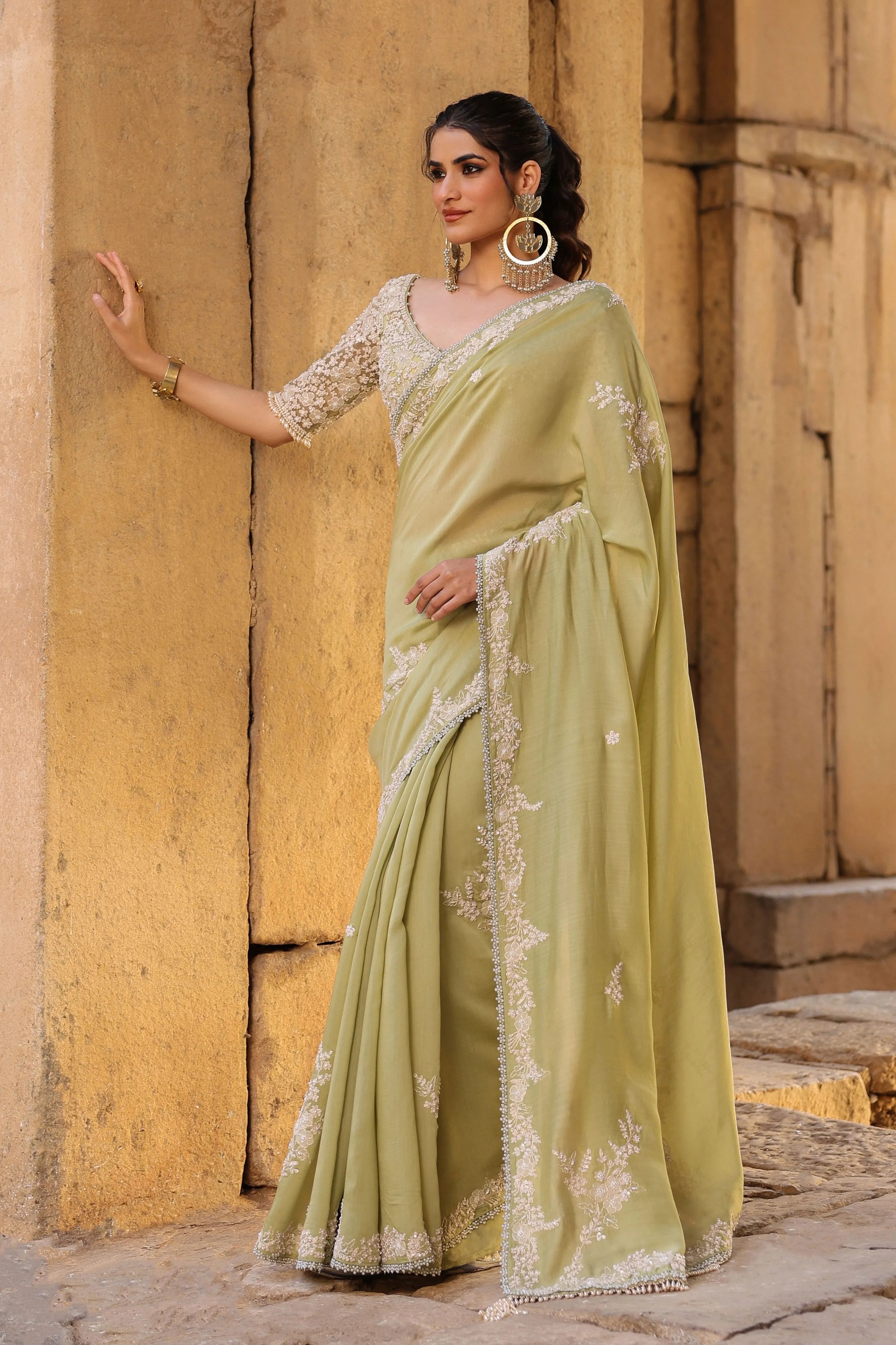 Vaayu Green Bail Buti Saree Set