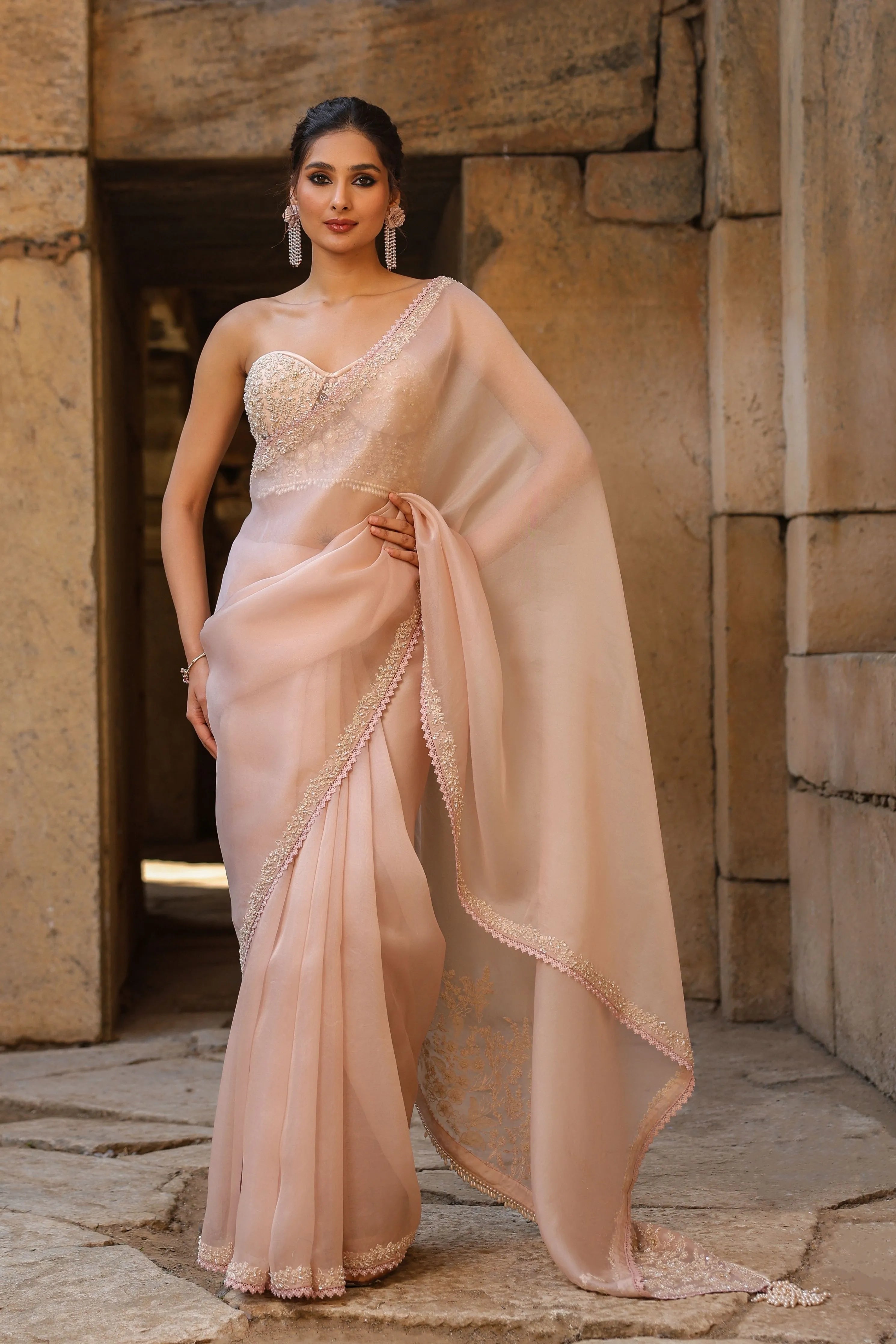 Vaayu Light Pink Corset Saree Set