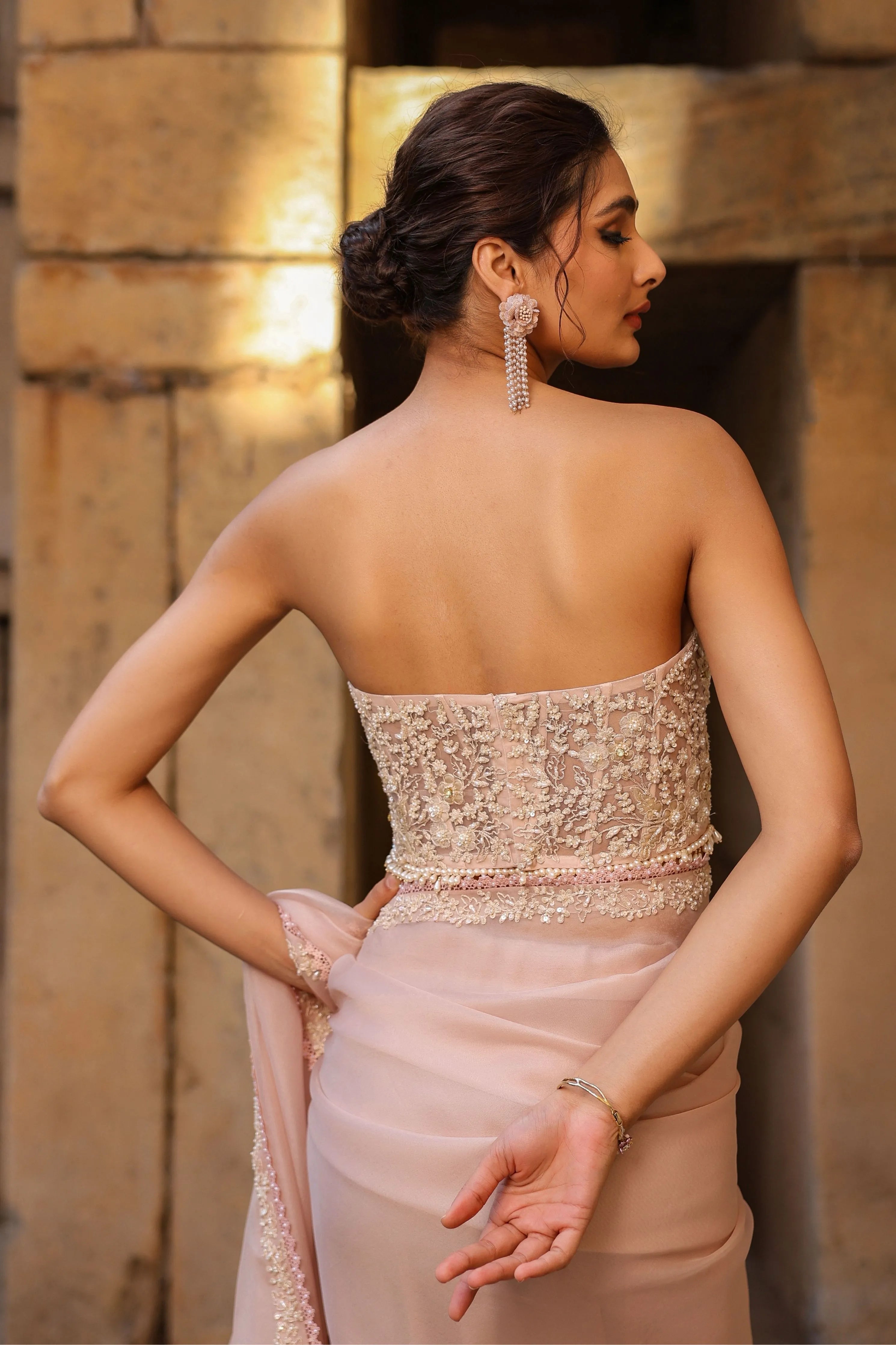 Vaayu Light Pink Corset Saree Set