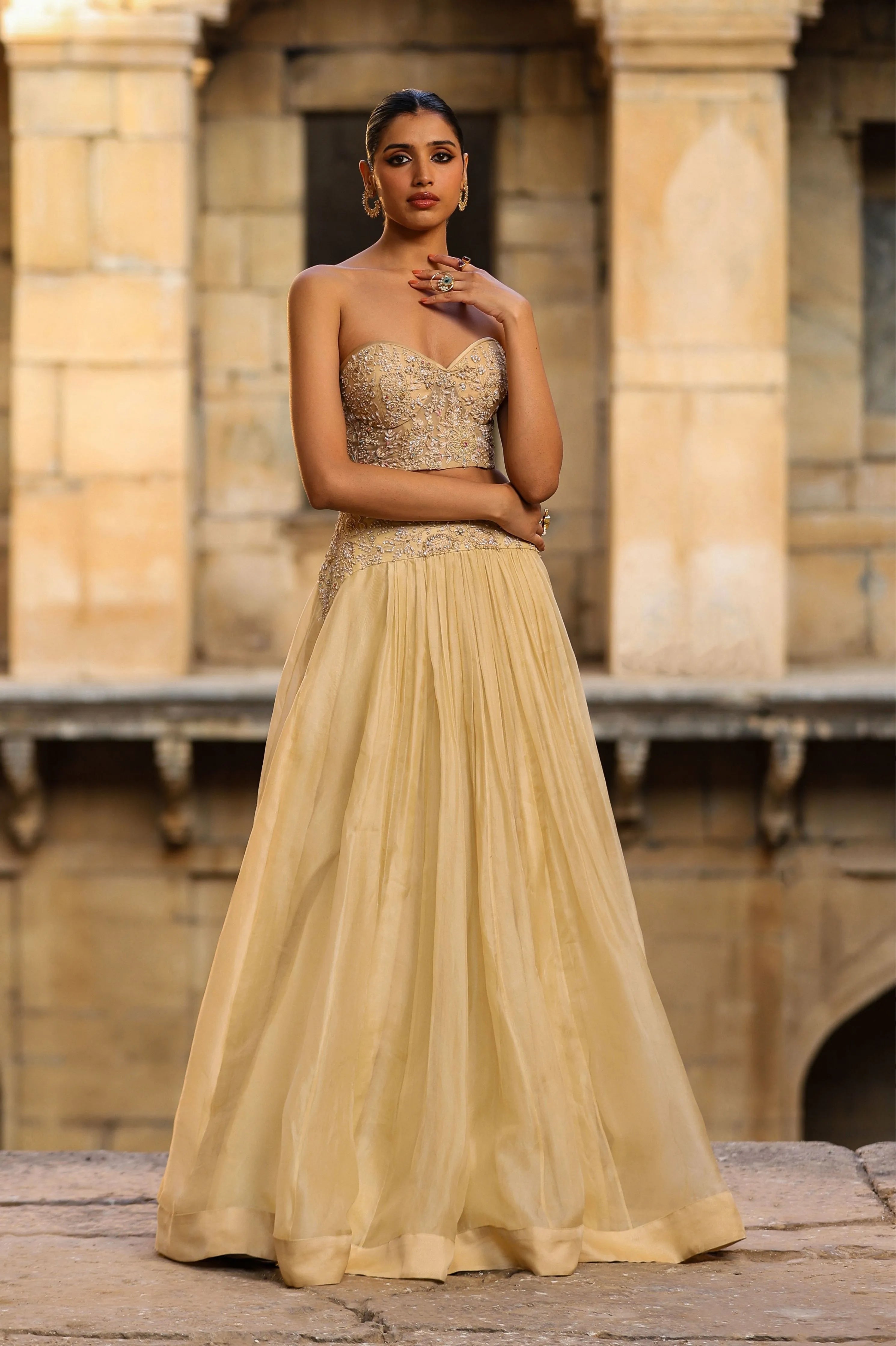 Vaayu Beige Jacket Lehenga Set