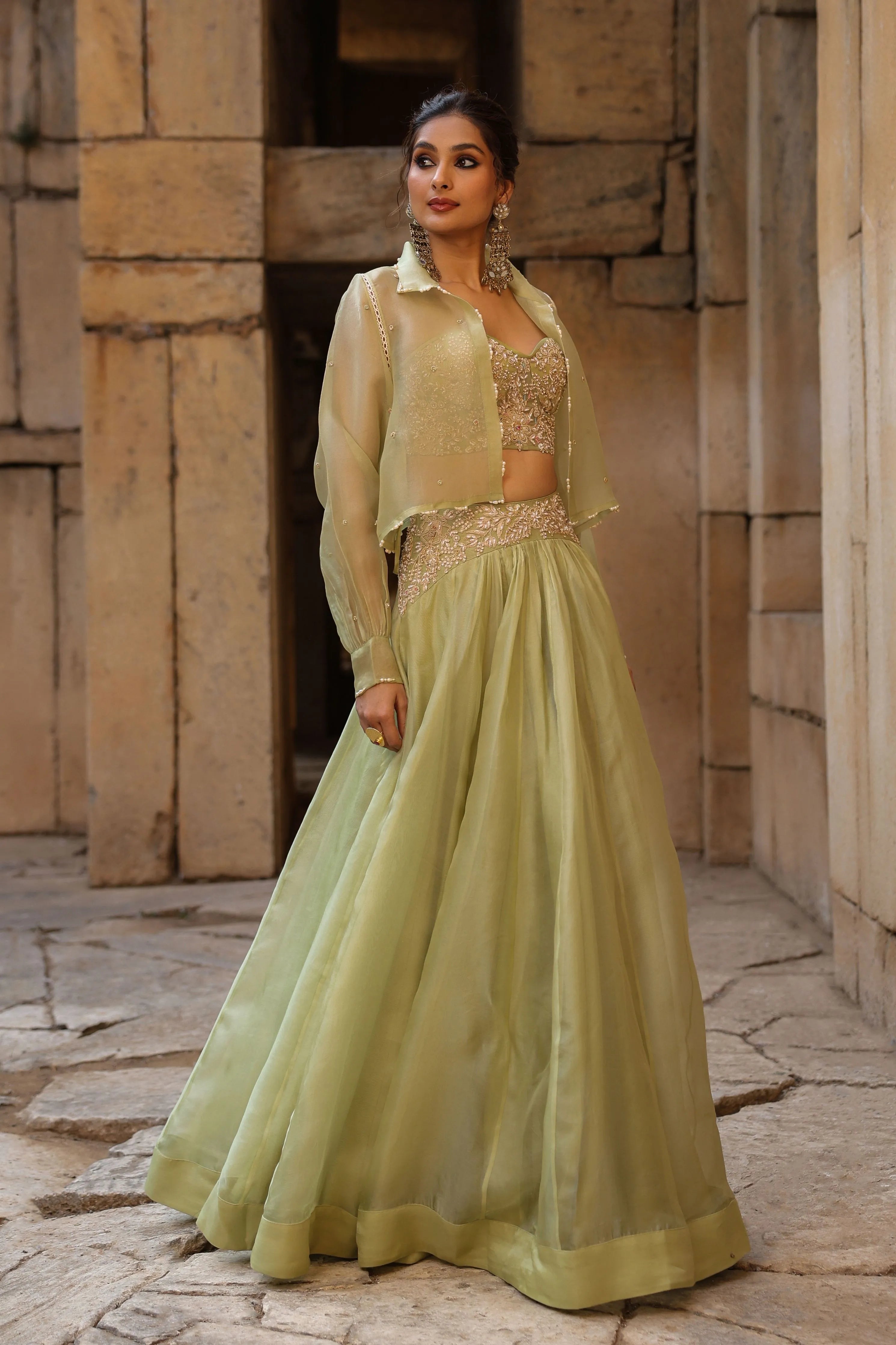 Vaayu Green Jacket Lehenga Set