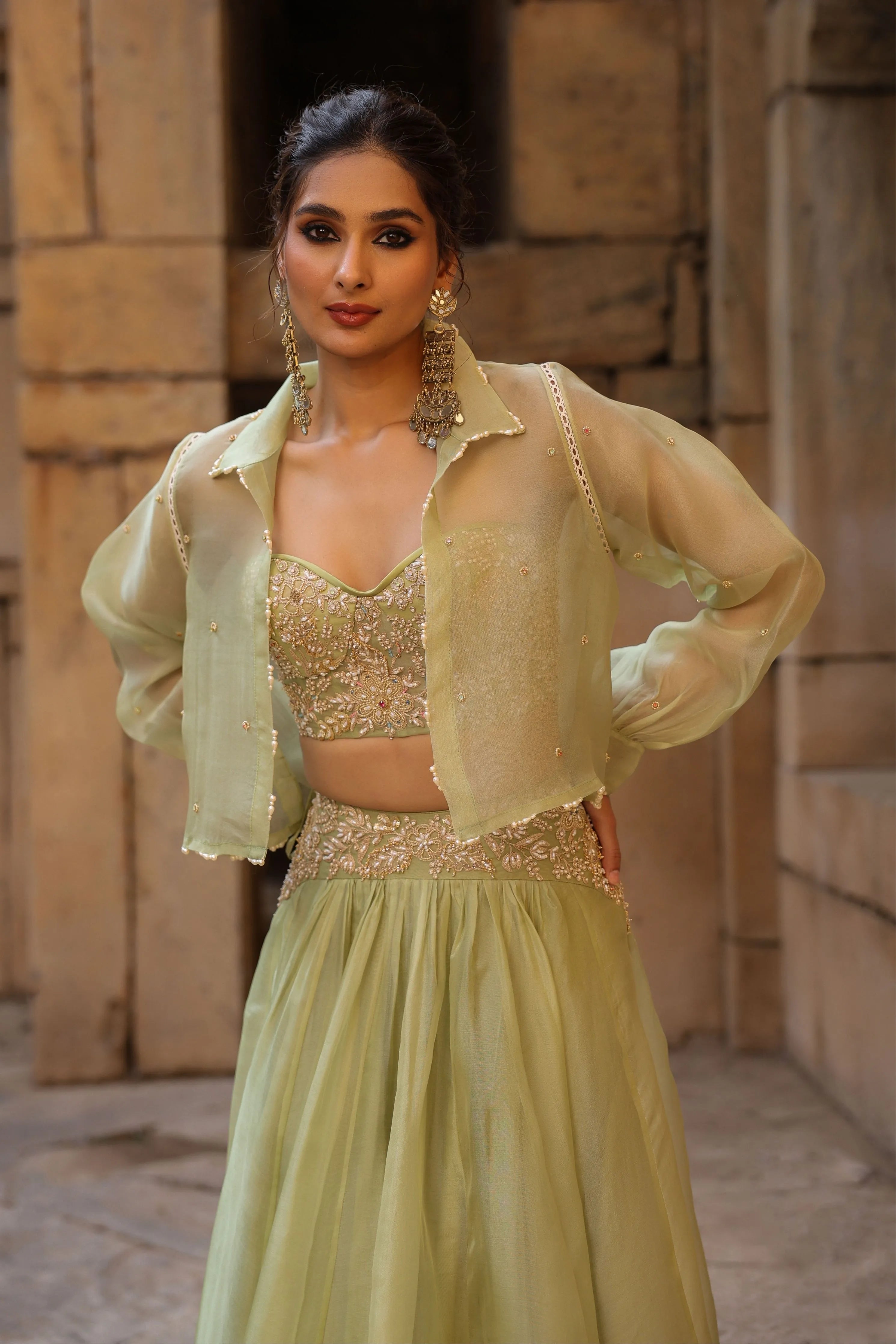 Vaayu Green Jacket Lehenga Set