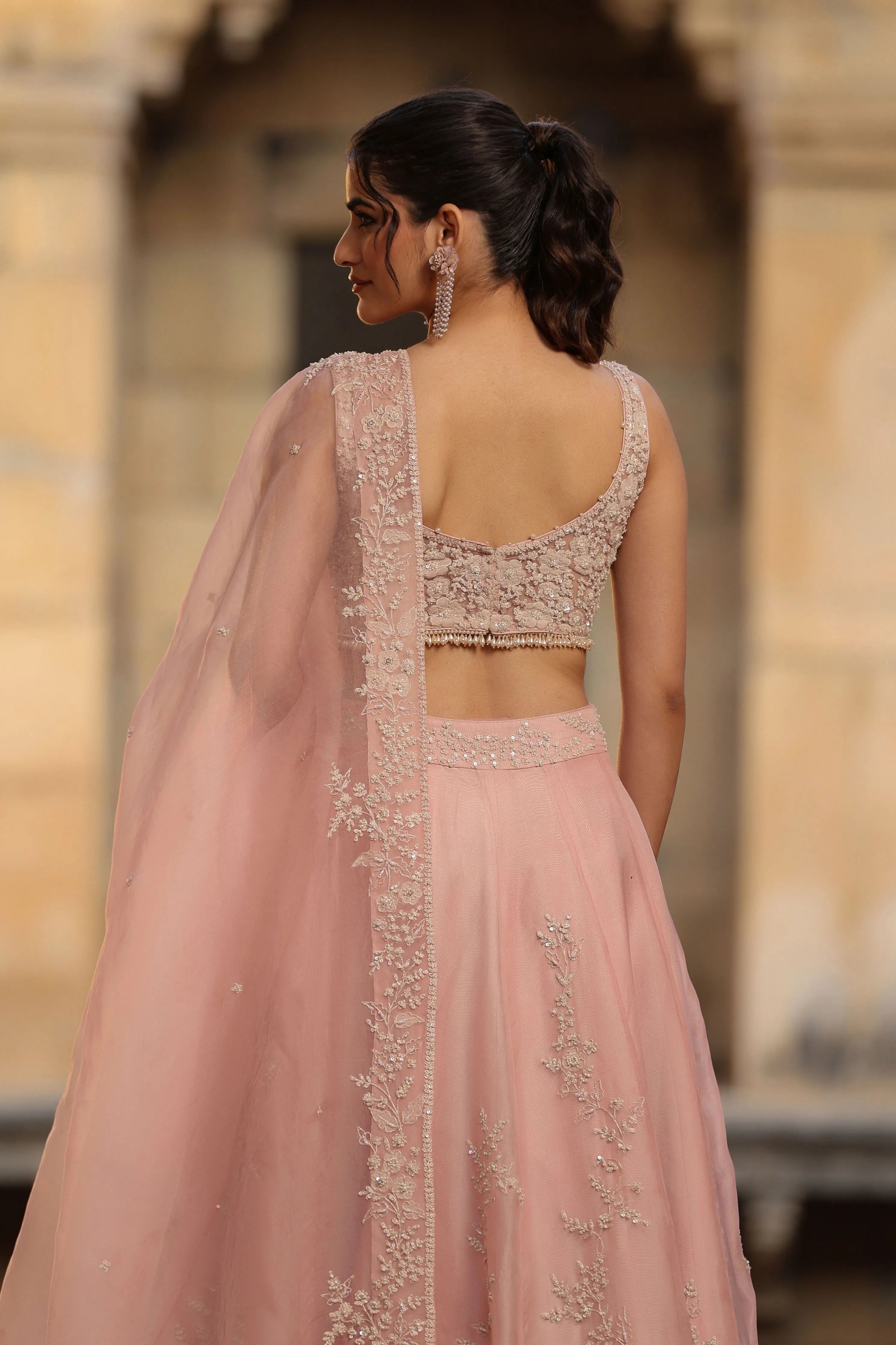 Vaayu Light Pink Jaal Lehenga Set