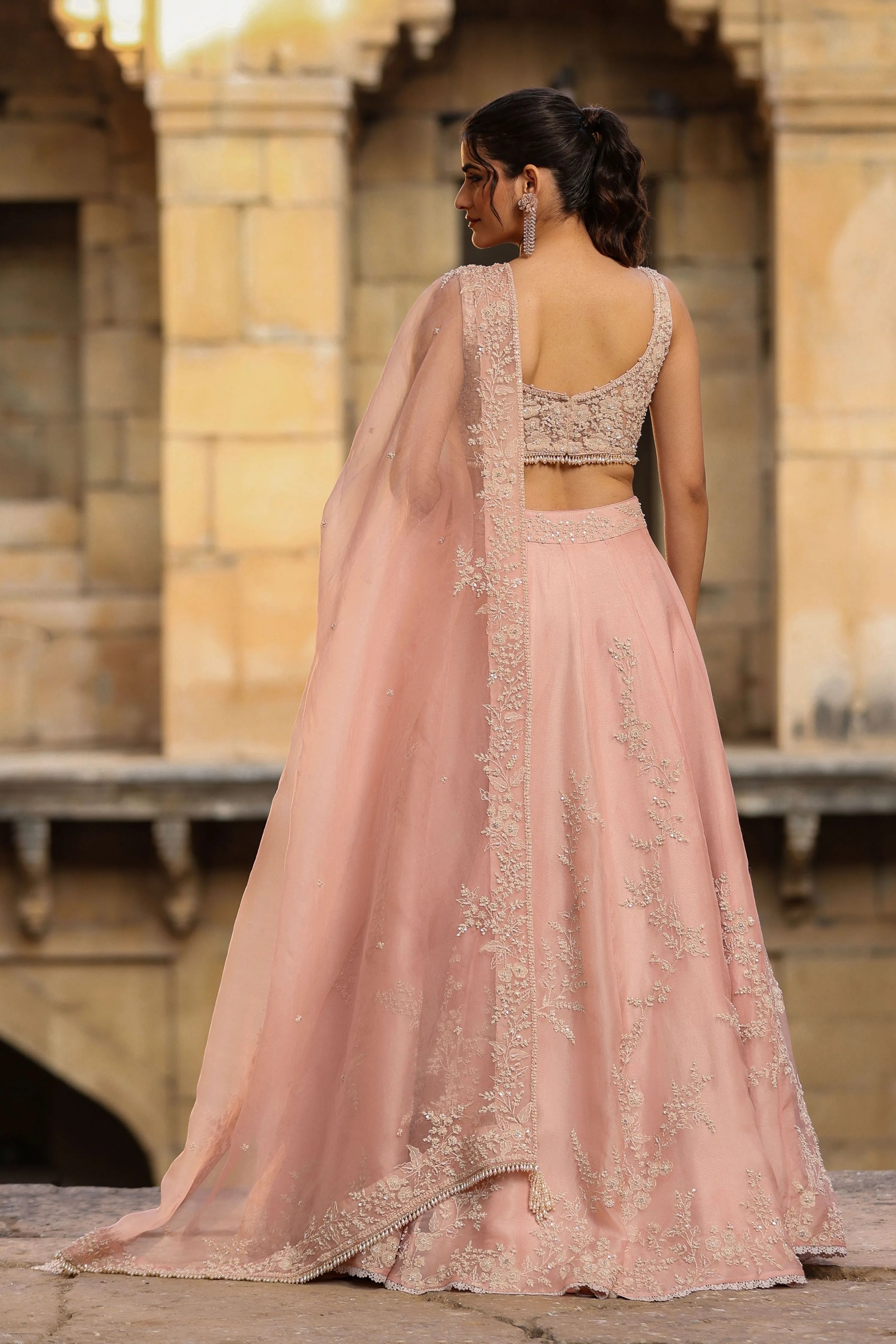 Vaayu Light Pink Jaal Lehenga Set