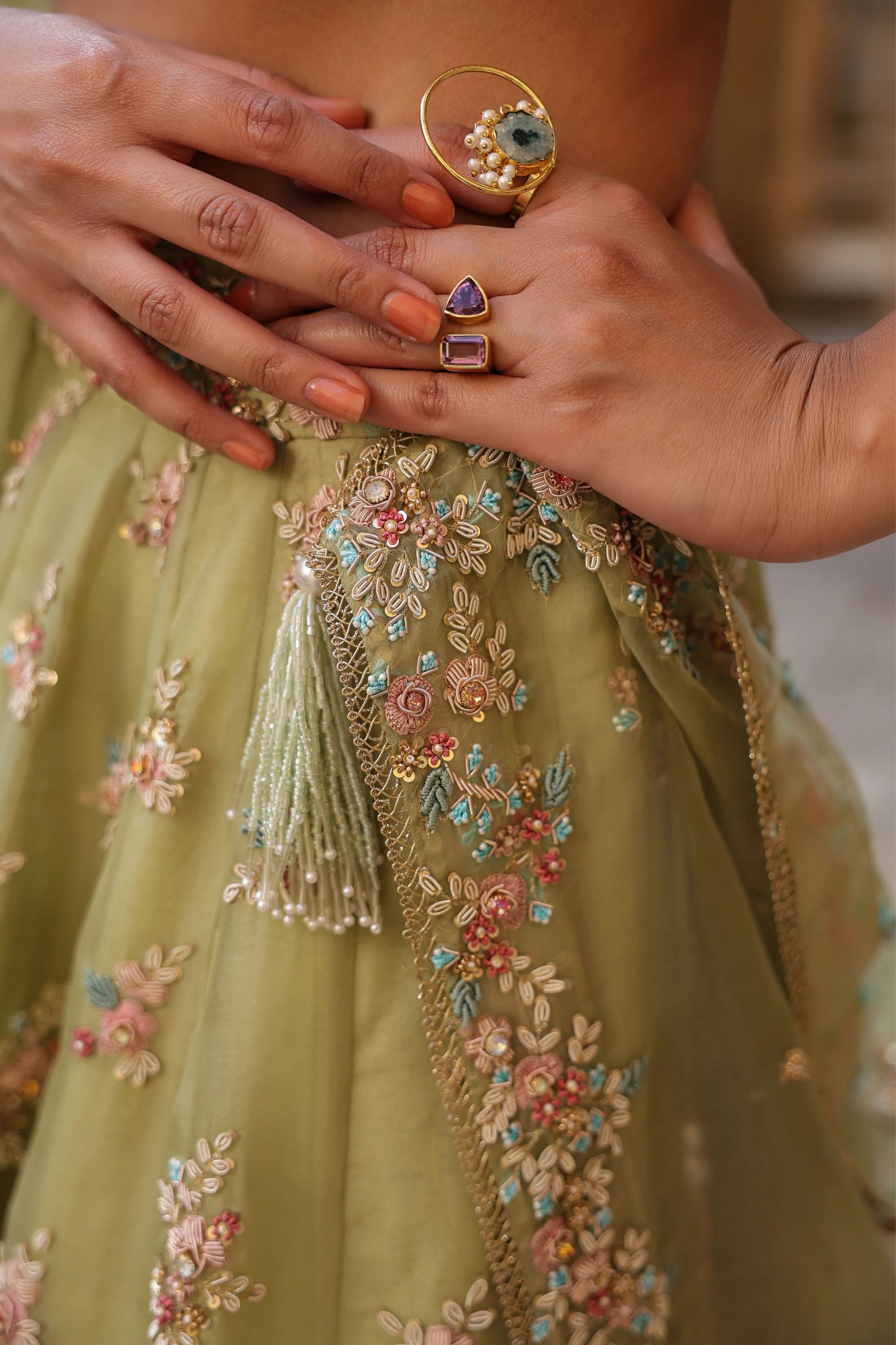 Vaayu Green Multicolor Phool Lehenga Set