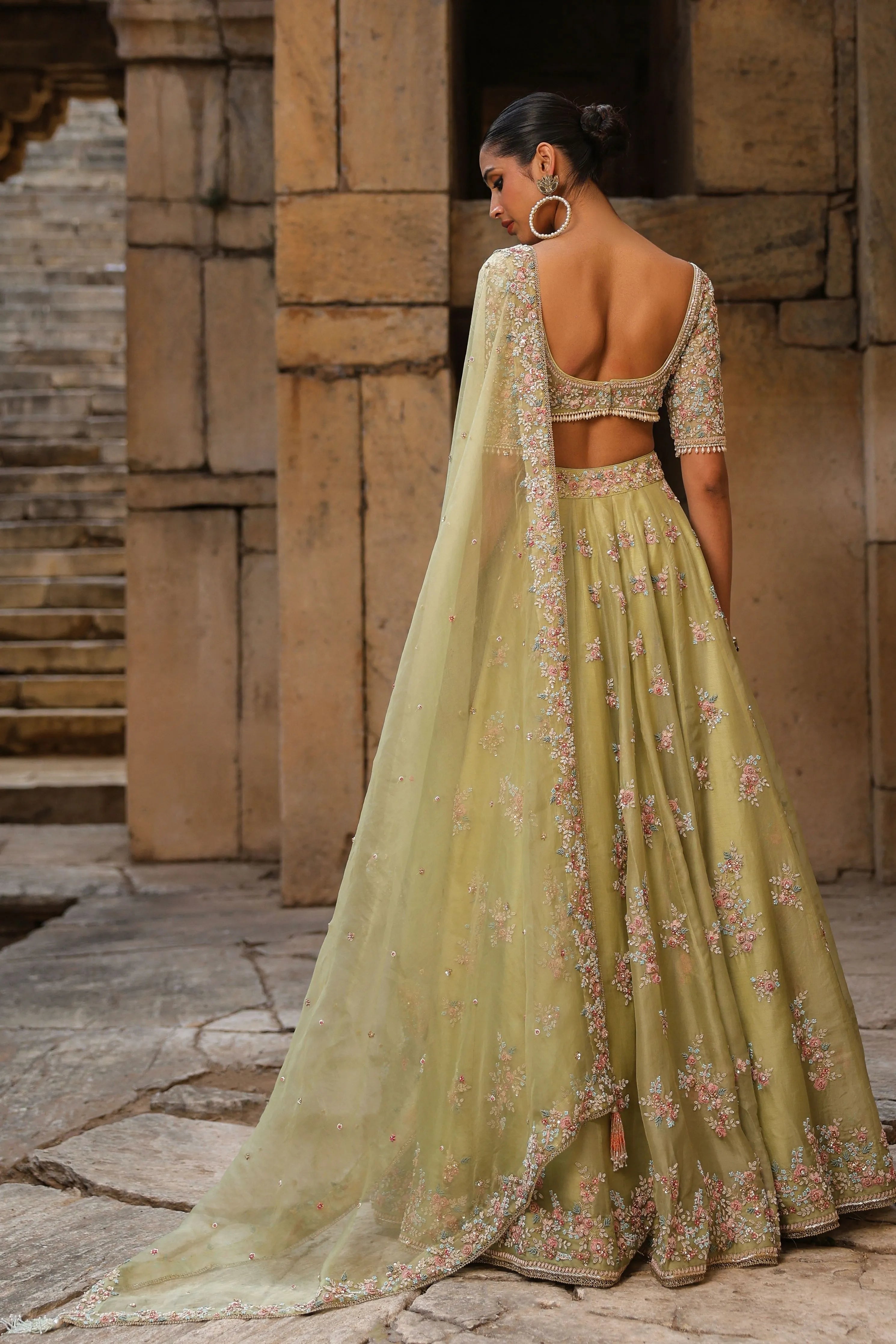 Vaayu Green Multicolor Phool Lehenga Set