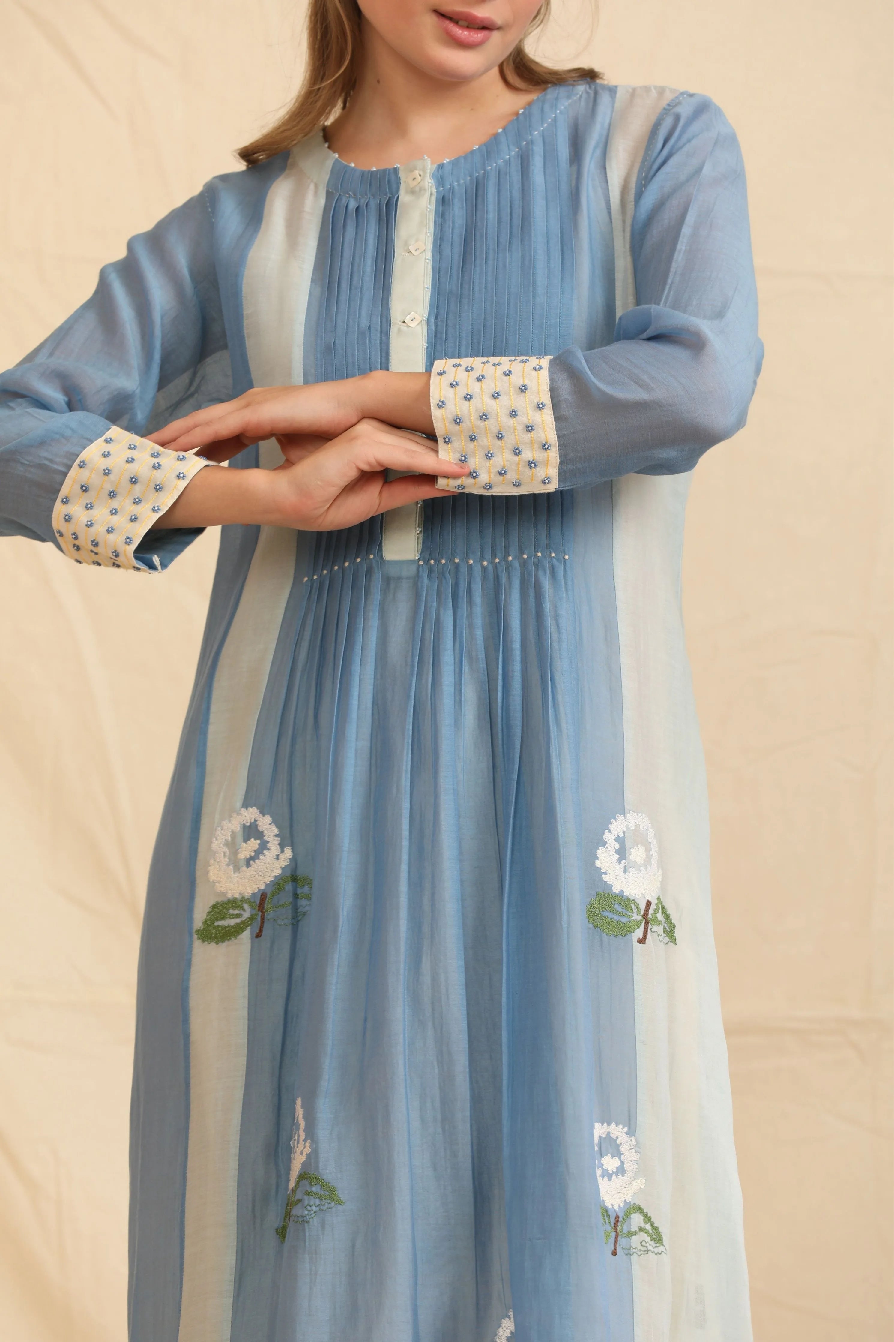 Blue Hand Woven Cotton Silk Dress