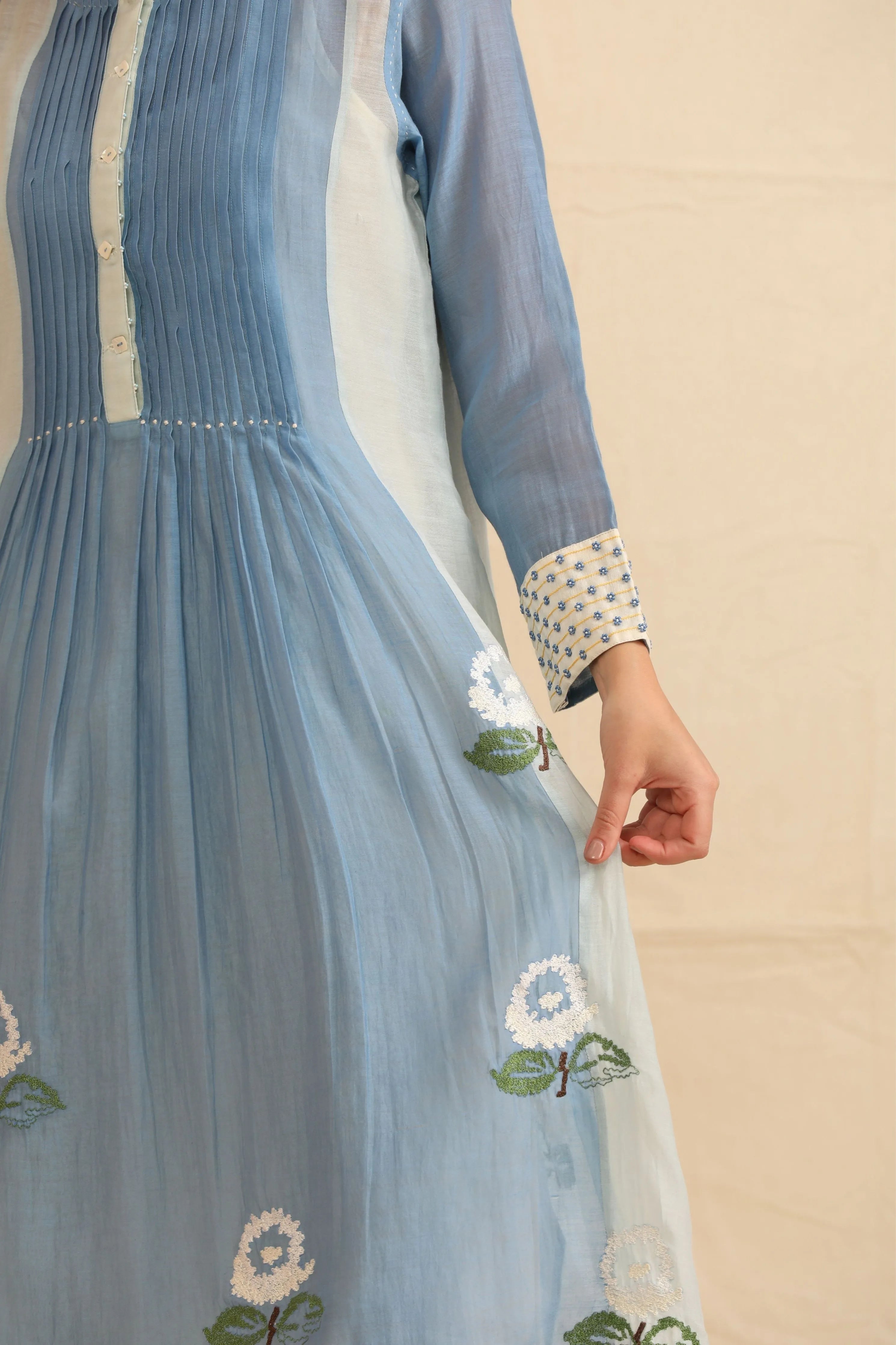 Blue Hand Woven Cotton Silk Dress