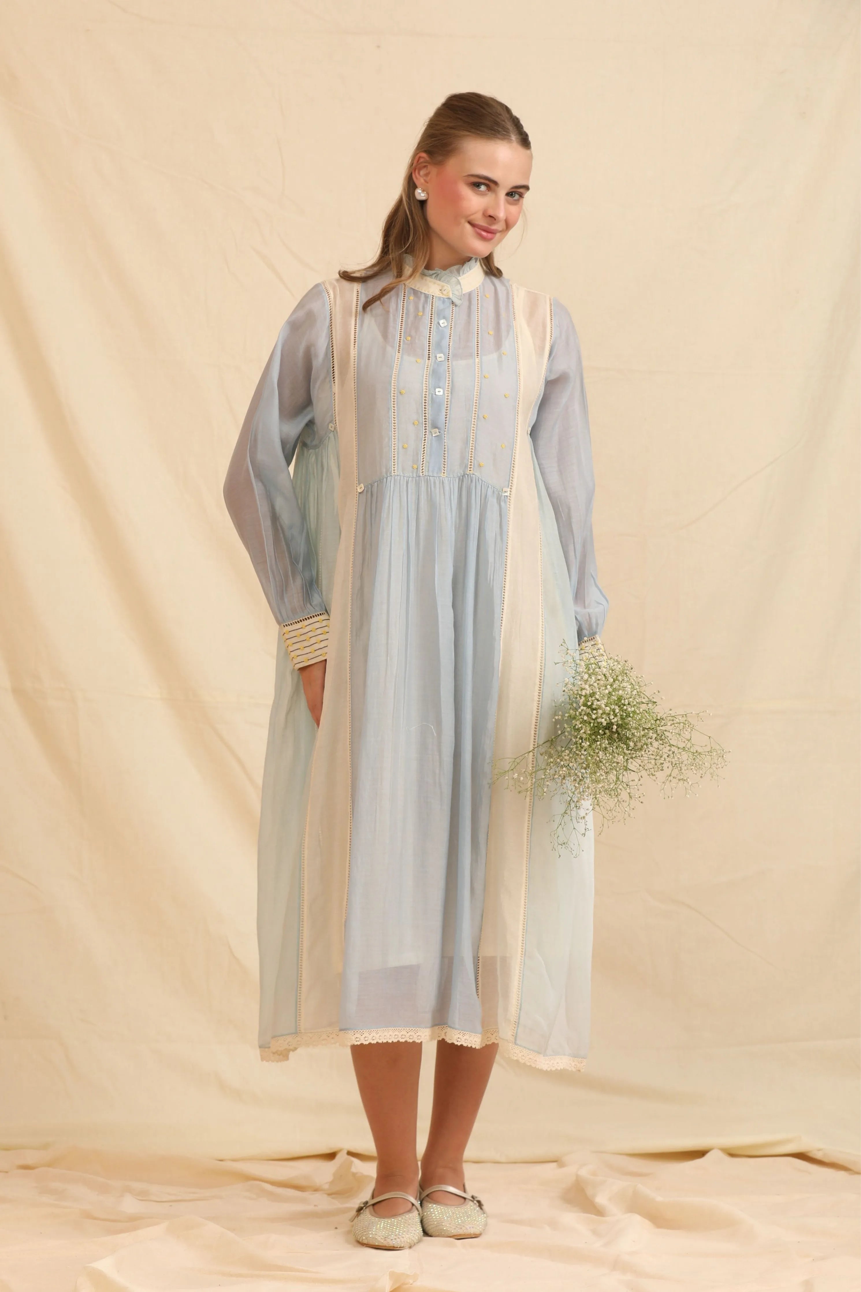 Blue & White Cotton Silk Dress