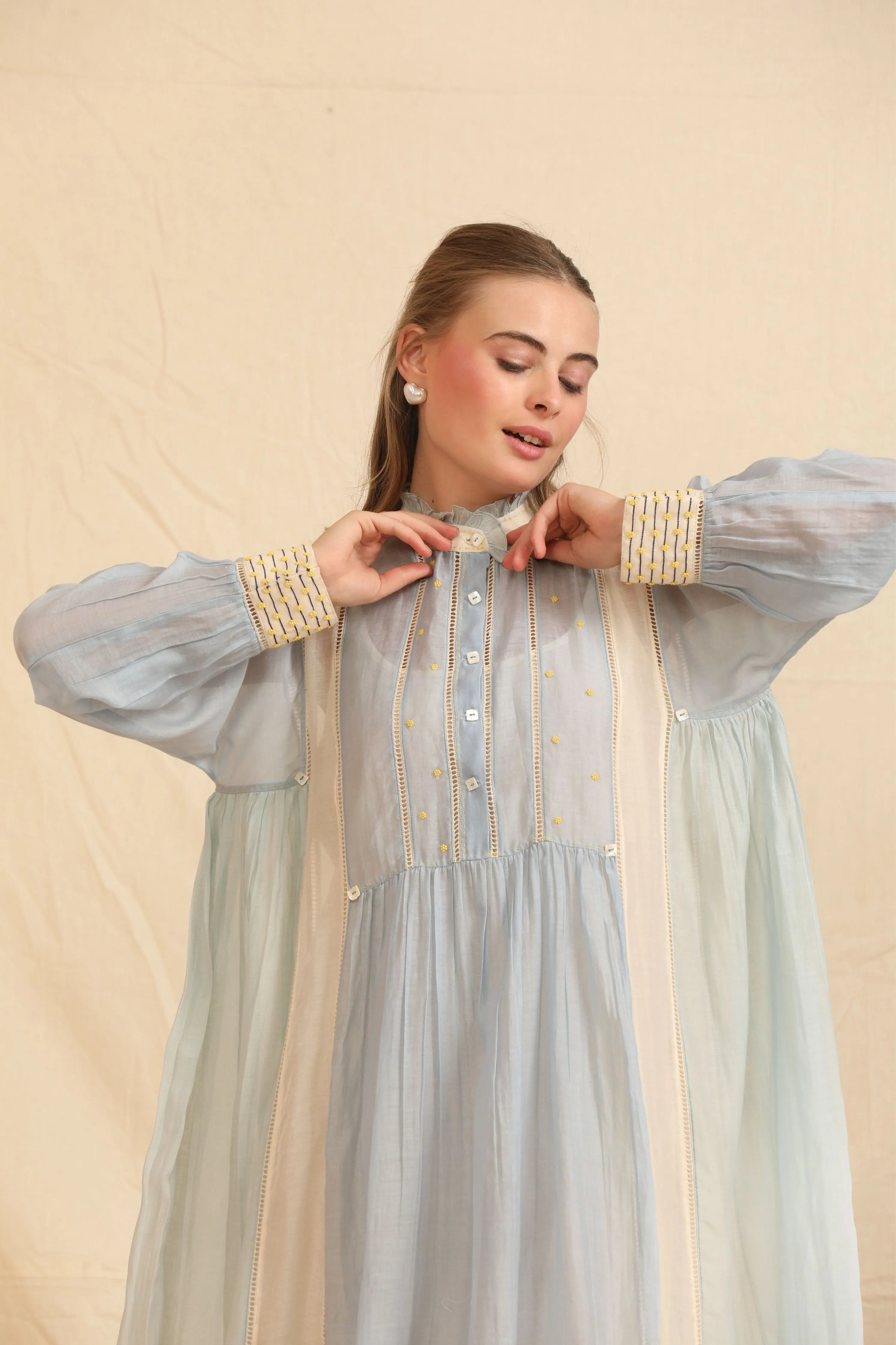 Blue & White Cotton Silk Dress