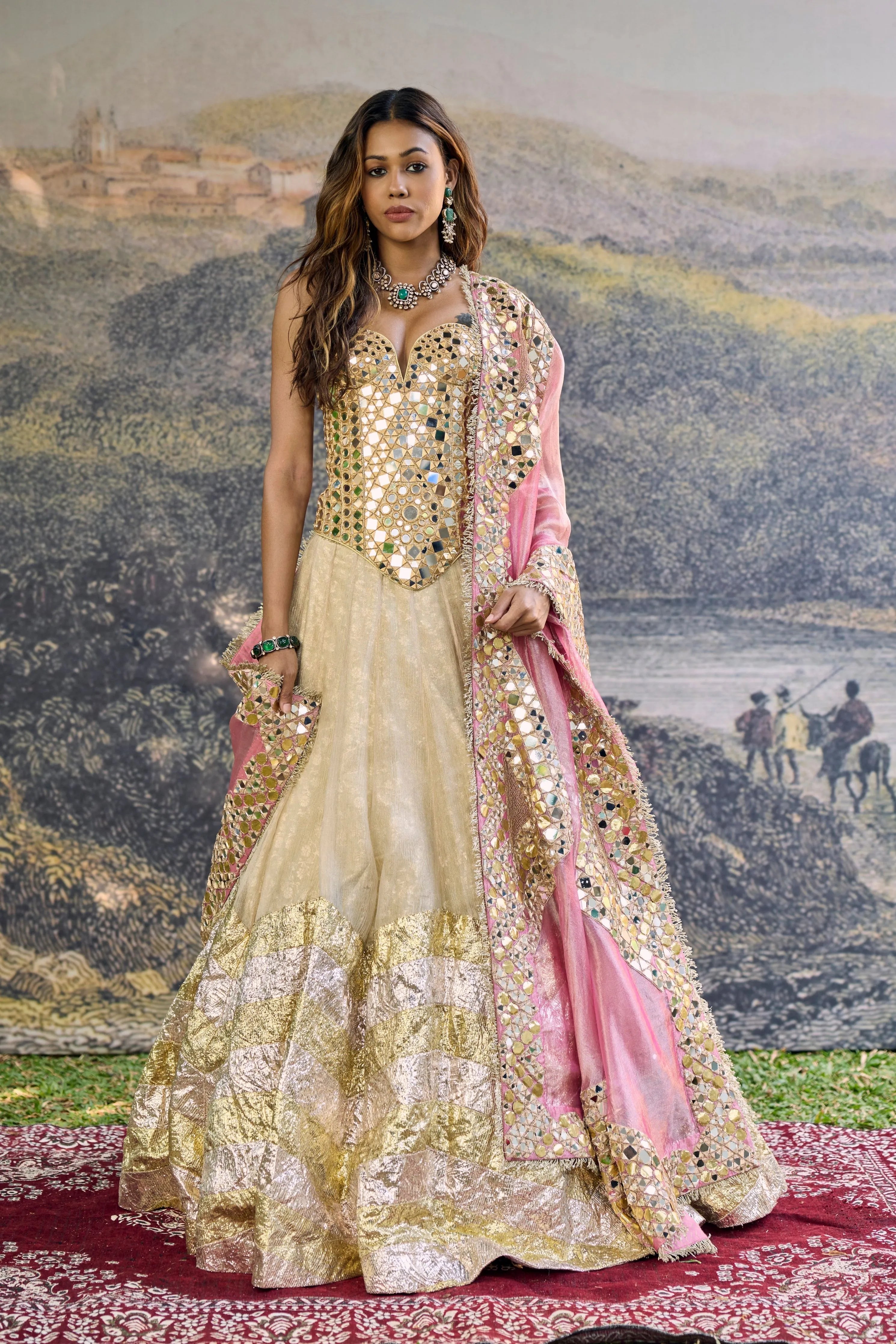 Sunehri Roshan Mirror Lehenga Set