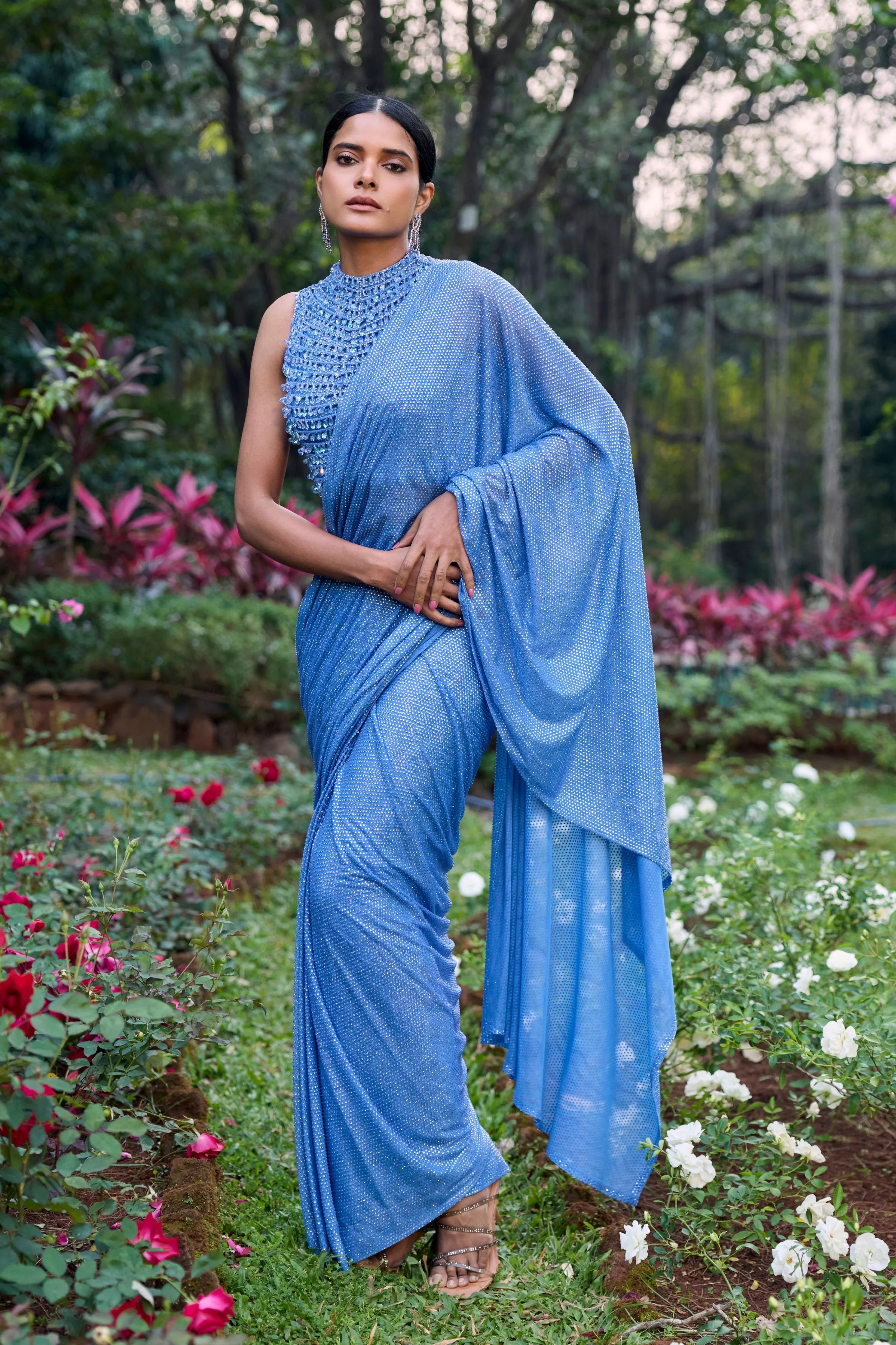 Neel Tara Crystal Saree Set