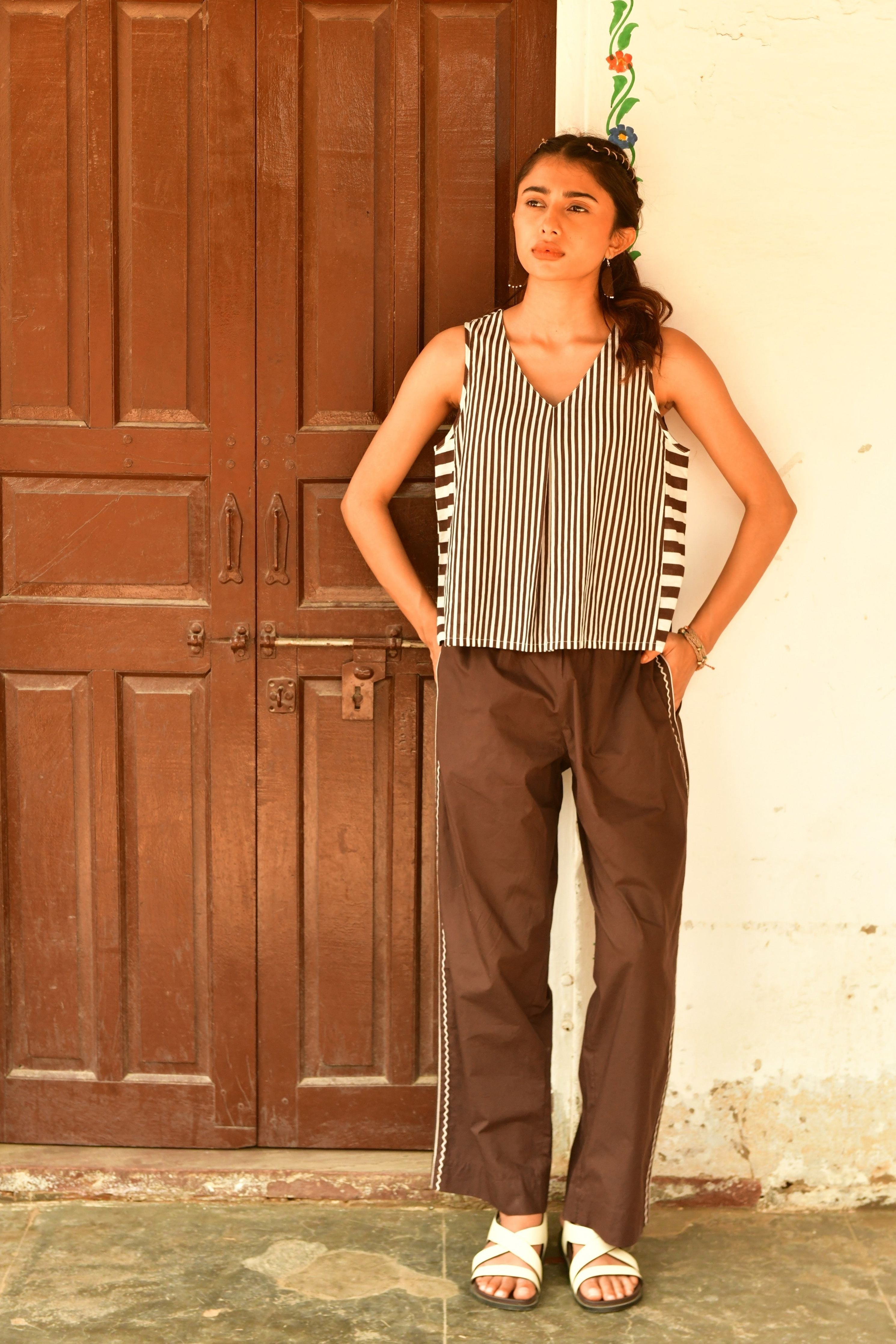 Vaya Brown Stripe Top